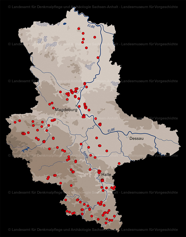 Verbreitungskarte der Rössener Kultur in Sachsen-Anhalt (Landesamt für Denkmalpflege und Archäologie Sachsen-Anhalt - Landesmuseum für Vorgeschichte RR-F)