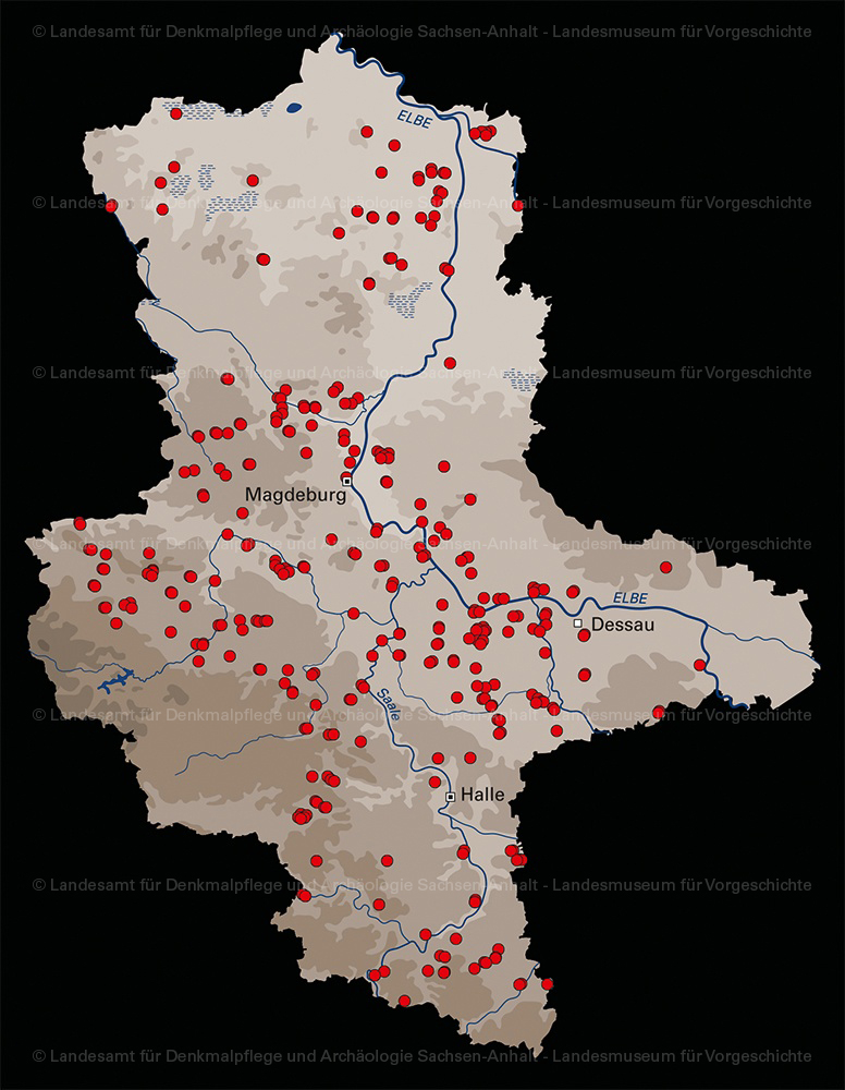 Verbreitungskarte der Kugelamphorenkultur in Sachsen-Anhalt (Landesamt für Denkmalpflege und Archäologie Sachsen-Anhalt - Landesmuseum für Vorgeschichte RR-F)