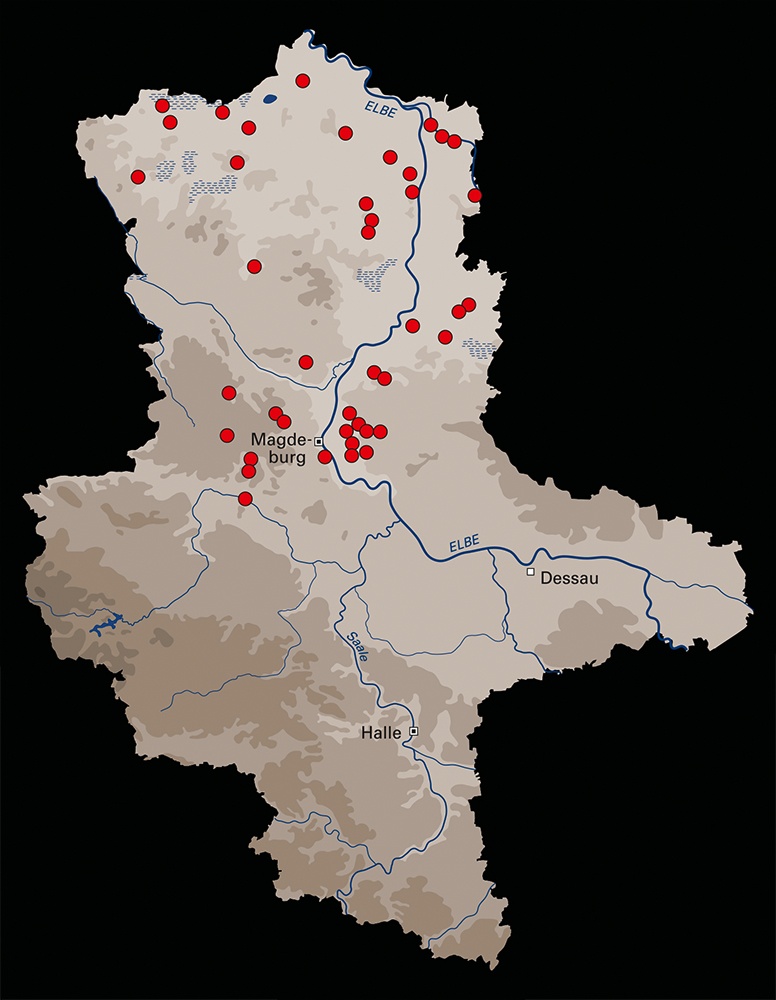 Verbreitungskarte der Einzelgrabkultur in Sachsen-Anhalt (Landesamt für Denkmalpflege und Archäologie Sachsen-Anhalt - Landesmuseum für Vorgeschichte RR-F)
