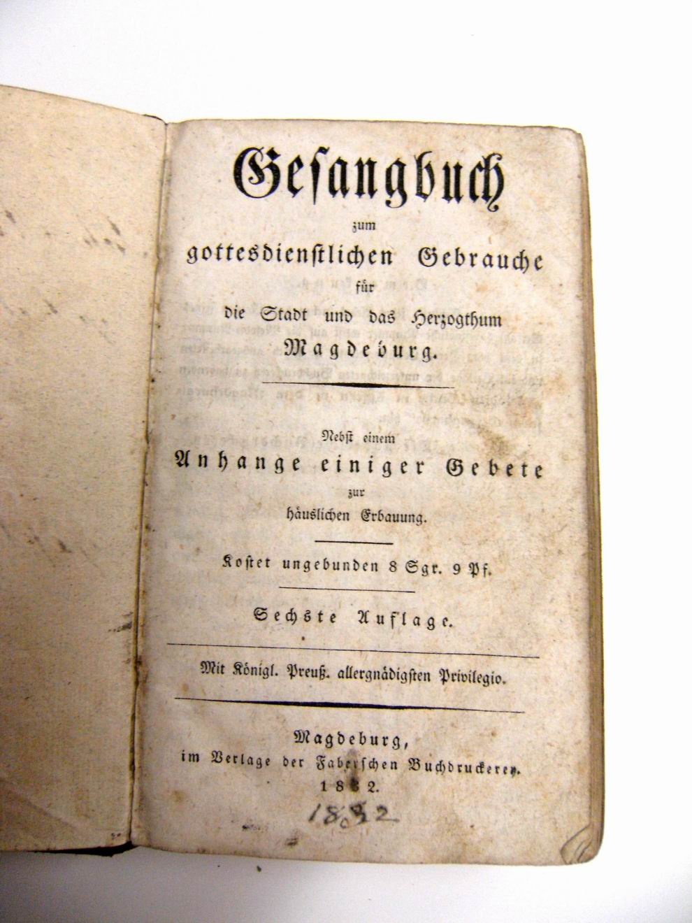Gesangbuch, Fabersche Buchdruckerey 1832 (Börde-Museum Burg Ummendorf RR-F)