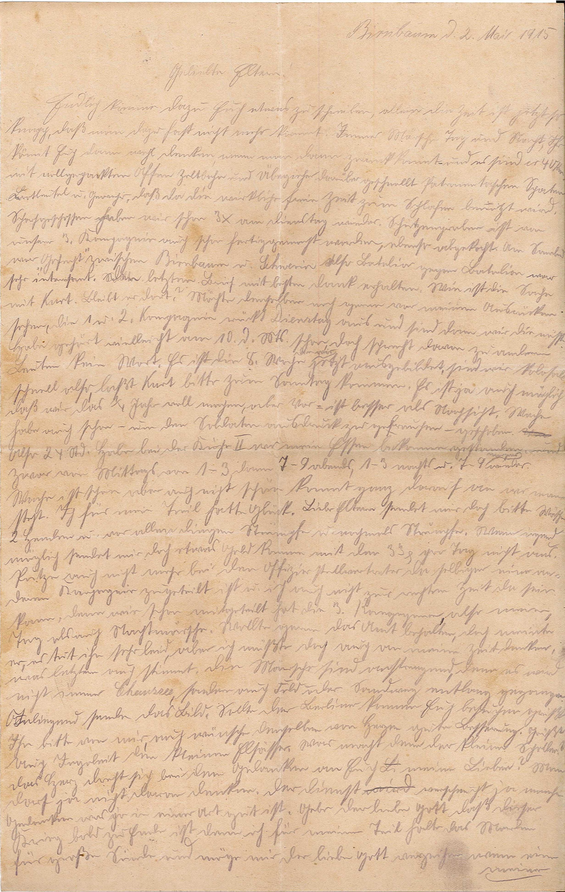 Feldpostbrief von Emil Gremler an seinen Vater Udo Gremler vom 2. Mai 1915 (Museum Wolmirstedt RR-F)