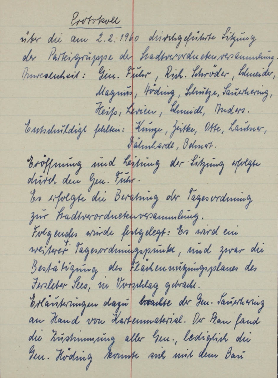 Protokoll einer Sitzung der Parteigruppe (Museum Wolmirstedt RR-F)