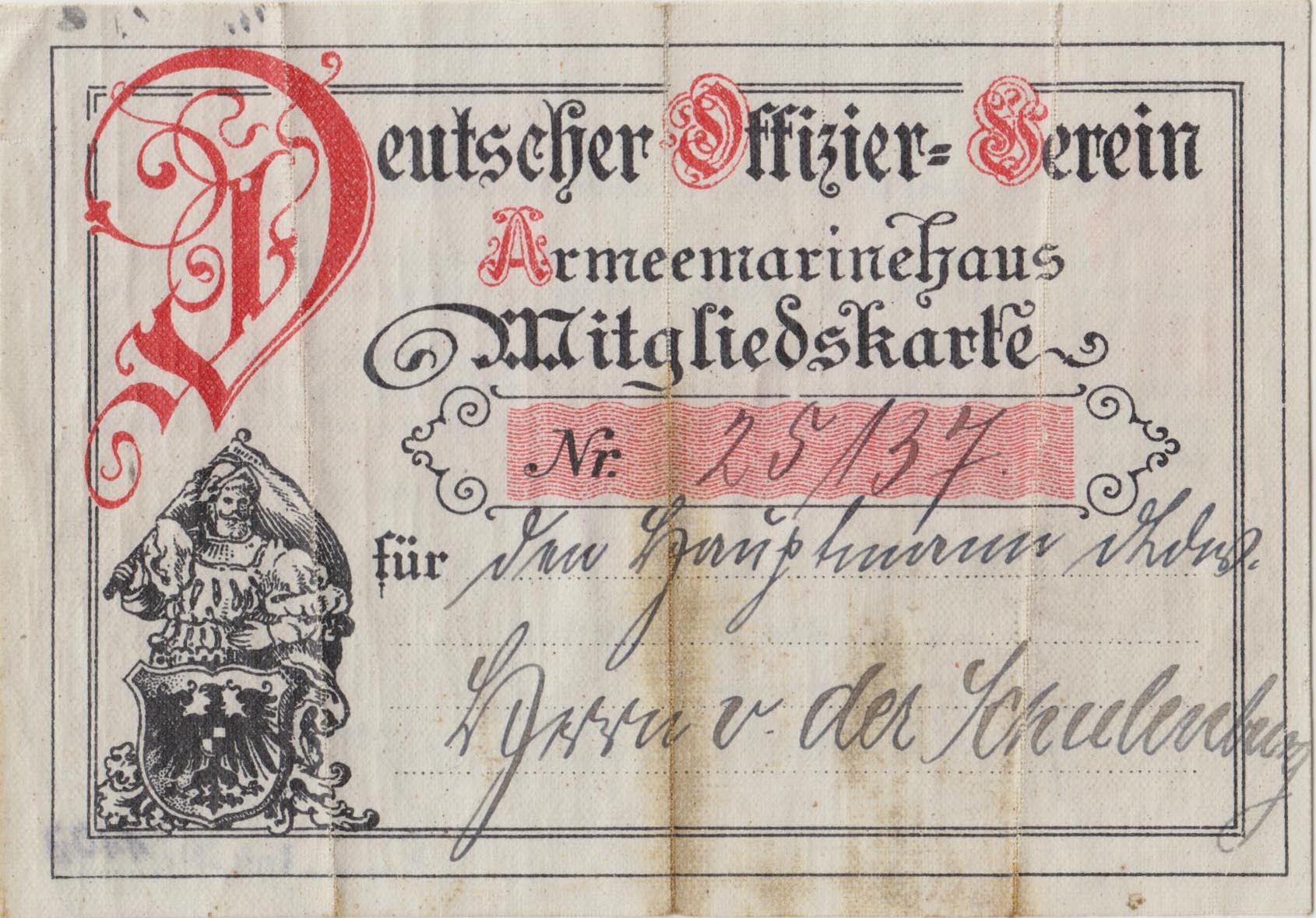 Vorderseite Mitgliedskarte Deutscher Offizier-Verein (Berlin) (Museum Wolmirstedt RR-F)