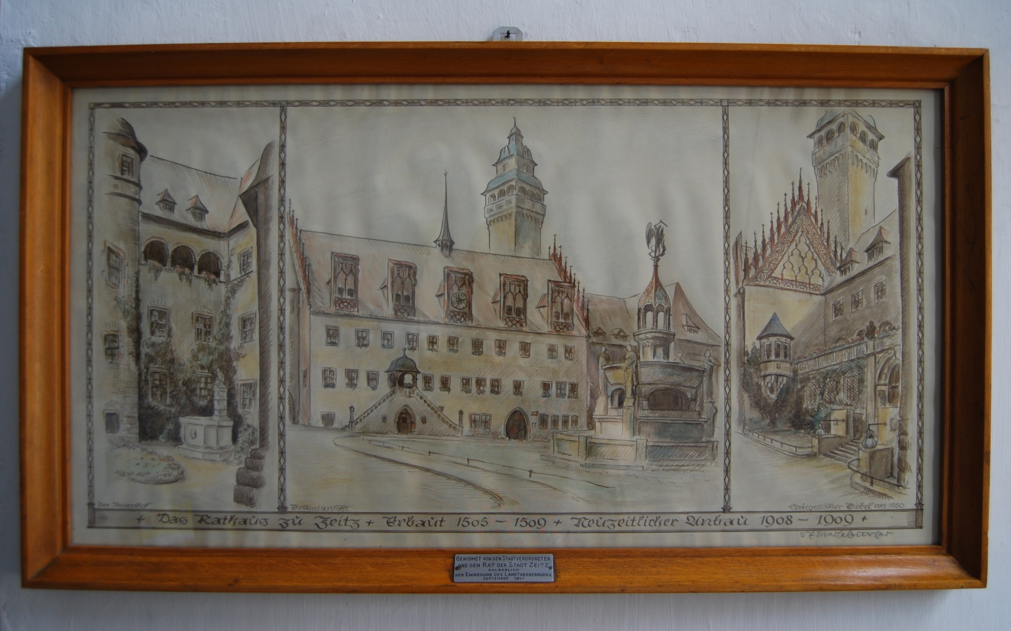 Zeitzer Rathaus mit Finkgräfebrunnen (Museum Schloss Moritzburg Zeitz CC BY-NC-SA)