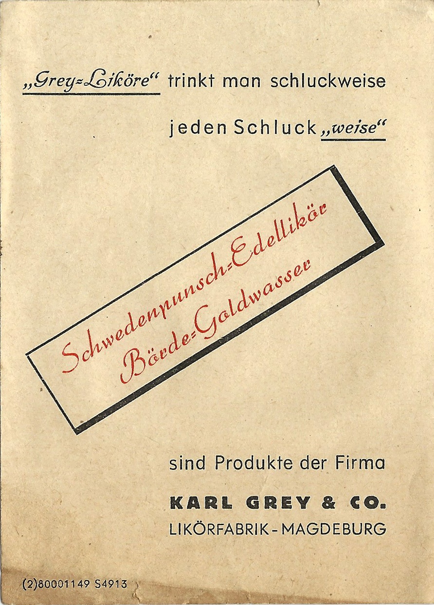 Werbeblatt der Likörfabrik Karl Grey & Co. Magdeburg (Museum Wolmirstedt RR-F)
