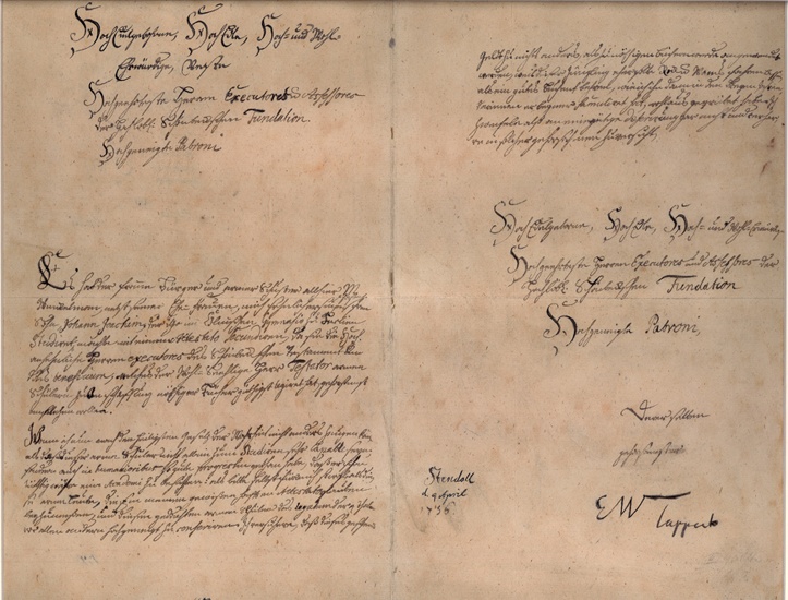 Brief Tappert an die Schönbecksche Stiftung (Winckelmann-Museum Stendal CC BY-NC-SA)