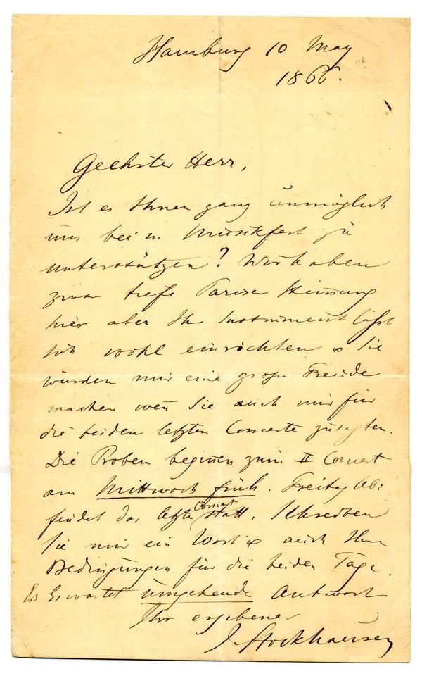 Brief von Julius Stockhausen an einen Musiker (Stiftung Händel-Haus Halle CC BY-NC-SA)