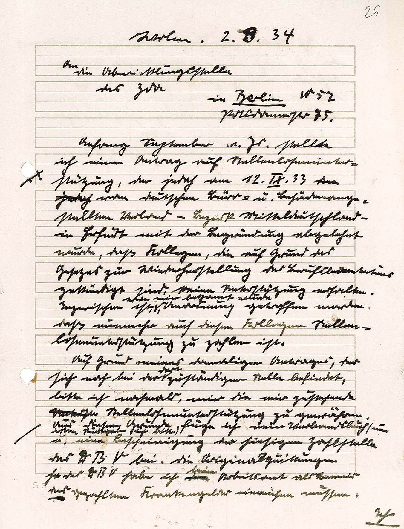Schreiben an den Büro- und Behördenangestellten Verband von Karl Duldhardt, 2. März 1934 (Museum Wolmirstedt RR-F)