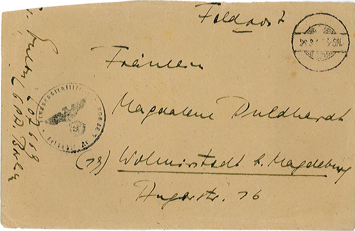 Umschlag zu einem Feldpostbrief an Magdalene Duldhardt (Museum Wolmirstedt RR-F)