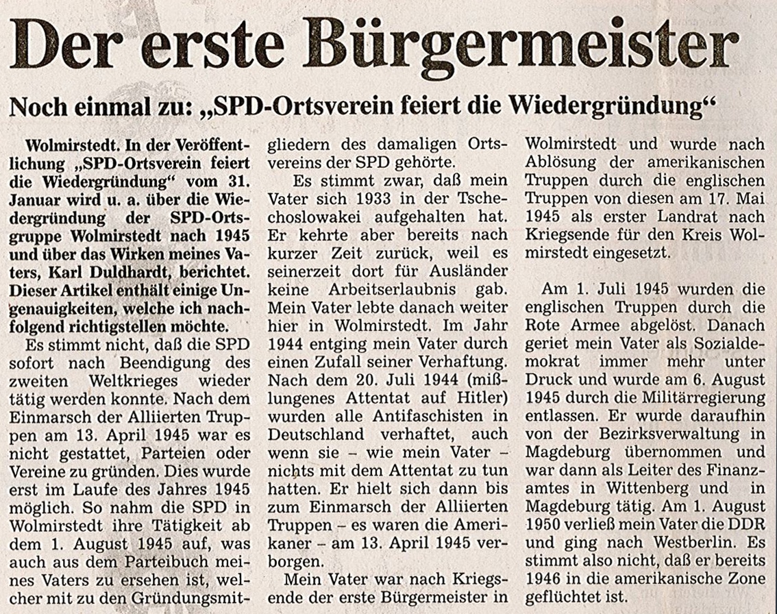 Seite des Wolmirstedter Kuriers vom 7. Februar 1992  zum Leserbrief von Ursula Willmann (Museum Wolmirstedt RR-F)