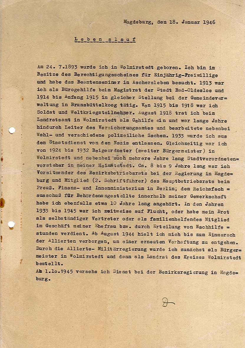 Lebenslauf von Karl Duldhardt, 18. Januar 1946 [2] (Museum Wolmirstedt RR-F)