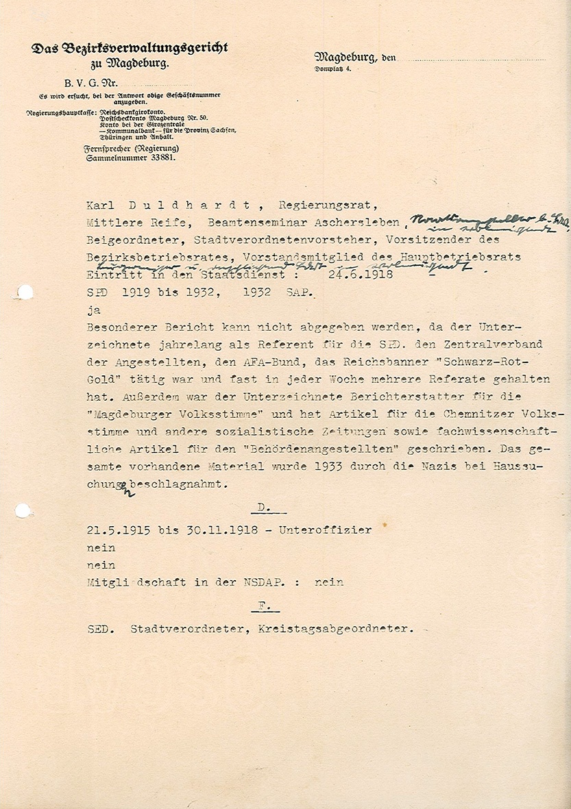 Entwurf für Lebenslauf von Karl Duldhardt (November 1946?) (Museum Wolmirstedt RR-F)