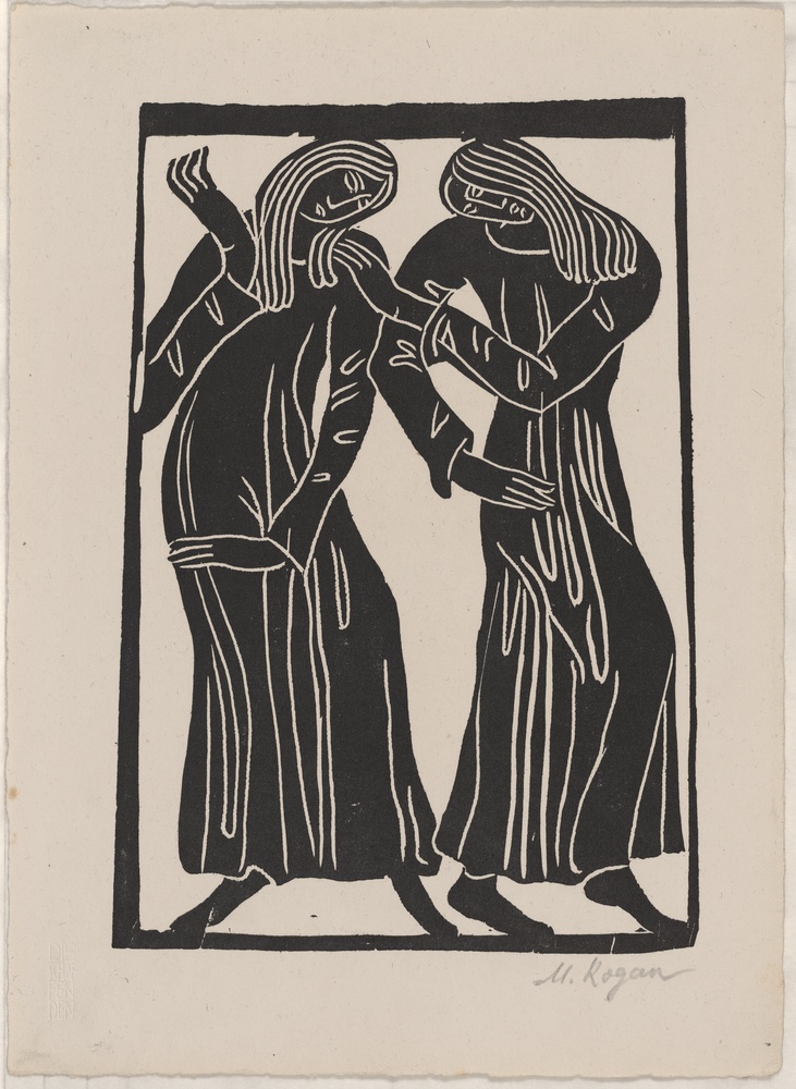 Zwei Frauen, Blatt aus der Mappe &quot;Die Schaffenden&quot;, III. Jahrgang, 4. Mappe, Verlag Gustav Kiepenheuer, Weimar, 1922 (Kulturstiftung Sachsen-Anhalt CC BY-NC-SA)
