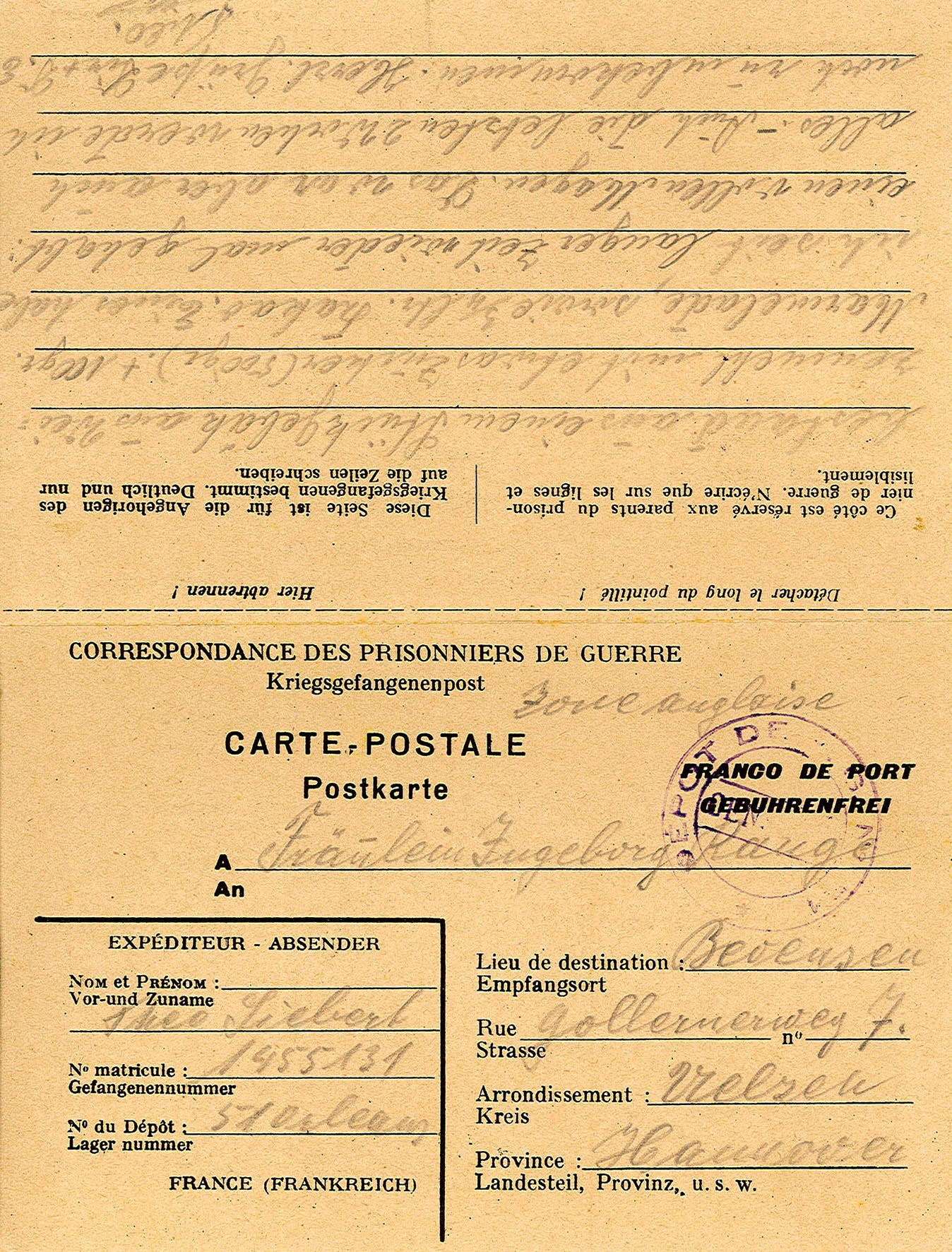 Brief an Ingeborg Range von Theodor Siebert aus der Gefangenschaft, 25. Dezember 1947 (Museum Wolmirstedt RR-F)