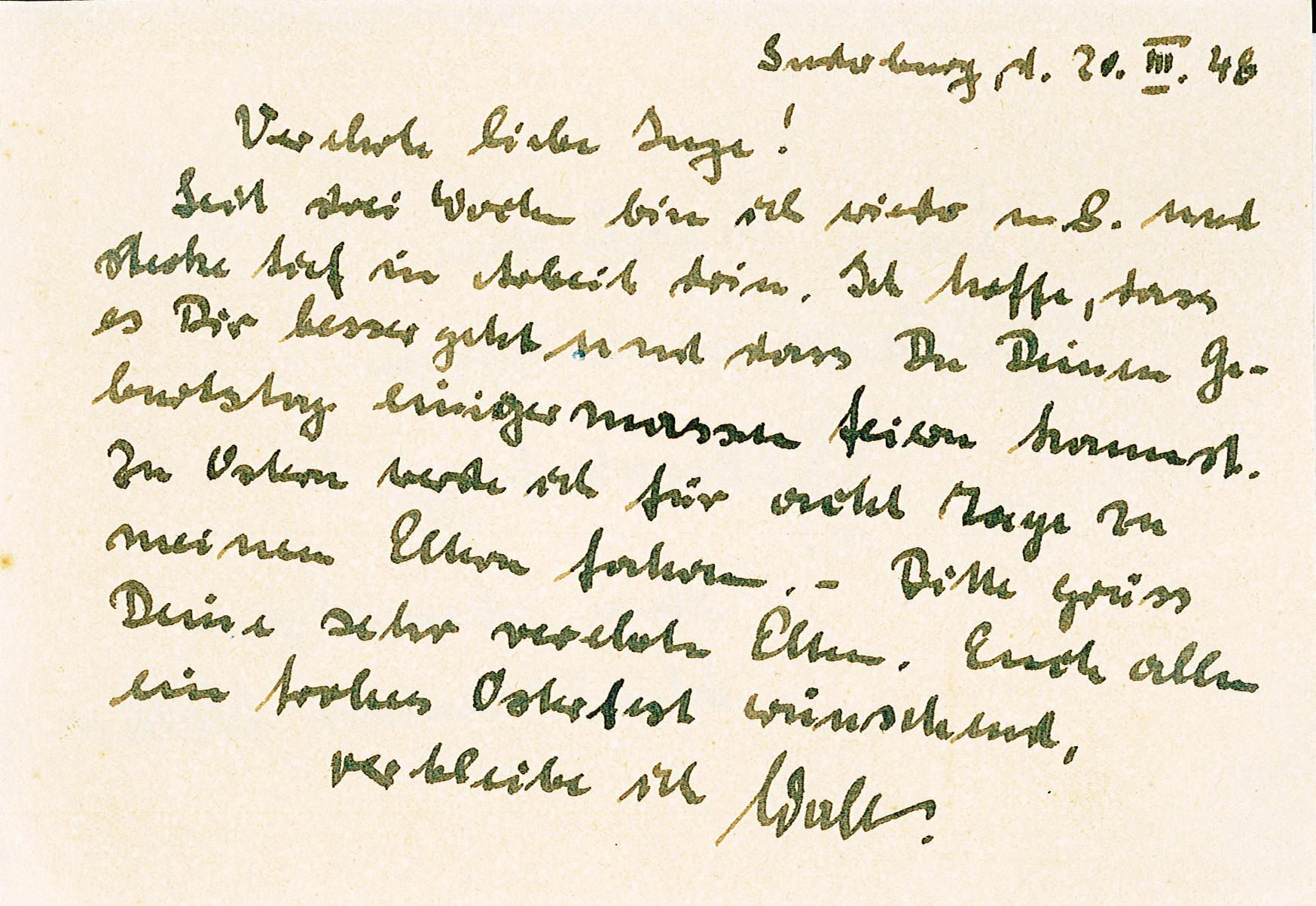 Postkarte mit Geburstagsgruß an Ingeborg Range Walter Rimkes, 20. März 1948 (Museum Wolmirstedt RR-F)