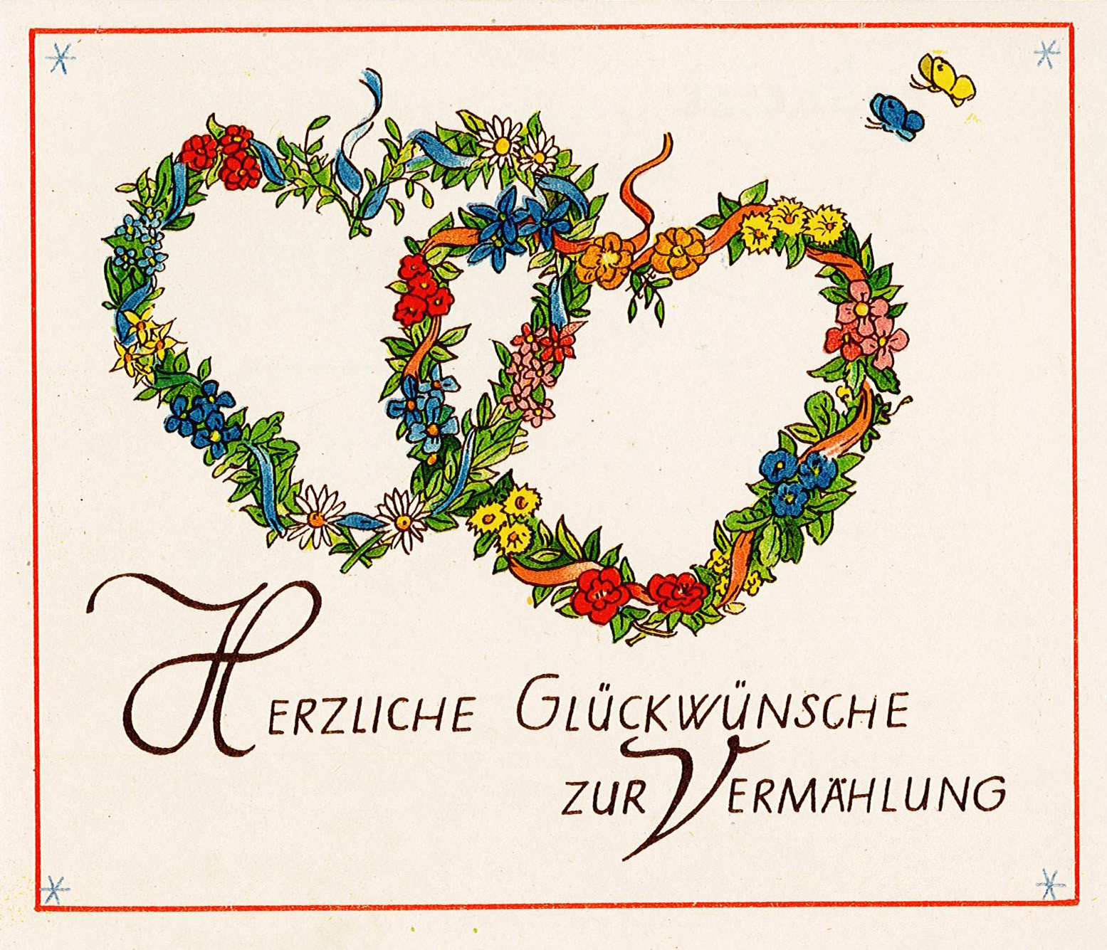 Glückwunschkarte zur Hochzeit an Ingeborg und Theodor Siebert von den Kollegen des Kreispolizeitamtes Wolmirstedt, 1948 (Museum Wolmirstedt RR-F)