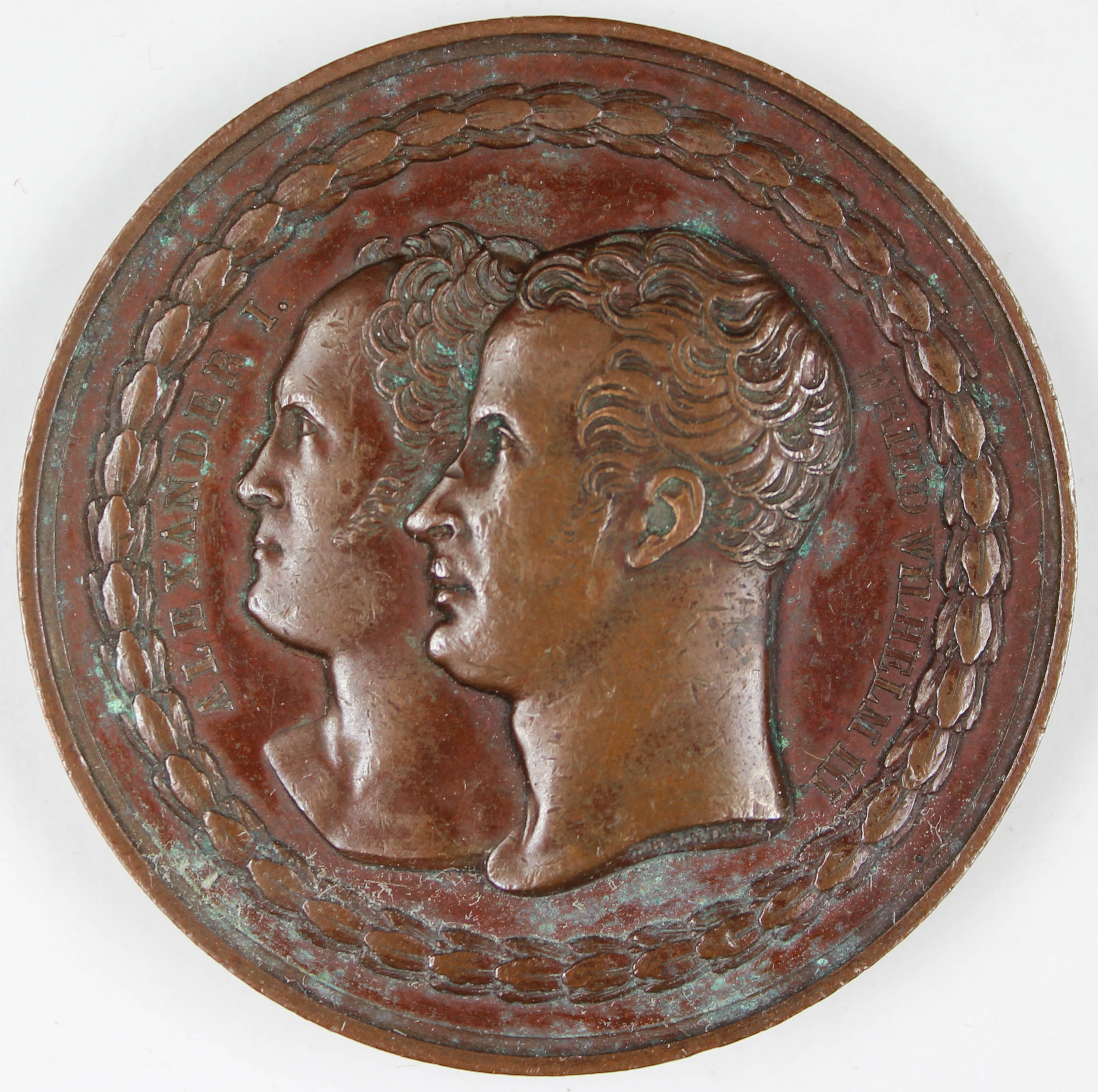 Plakette Alexander I. und Friedrich Wilhelm III., 1818 (Museum Wolmirstedt RR-F)