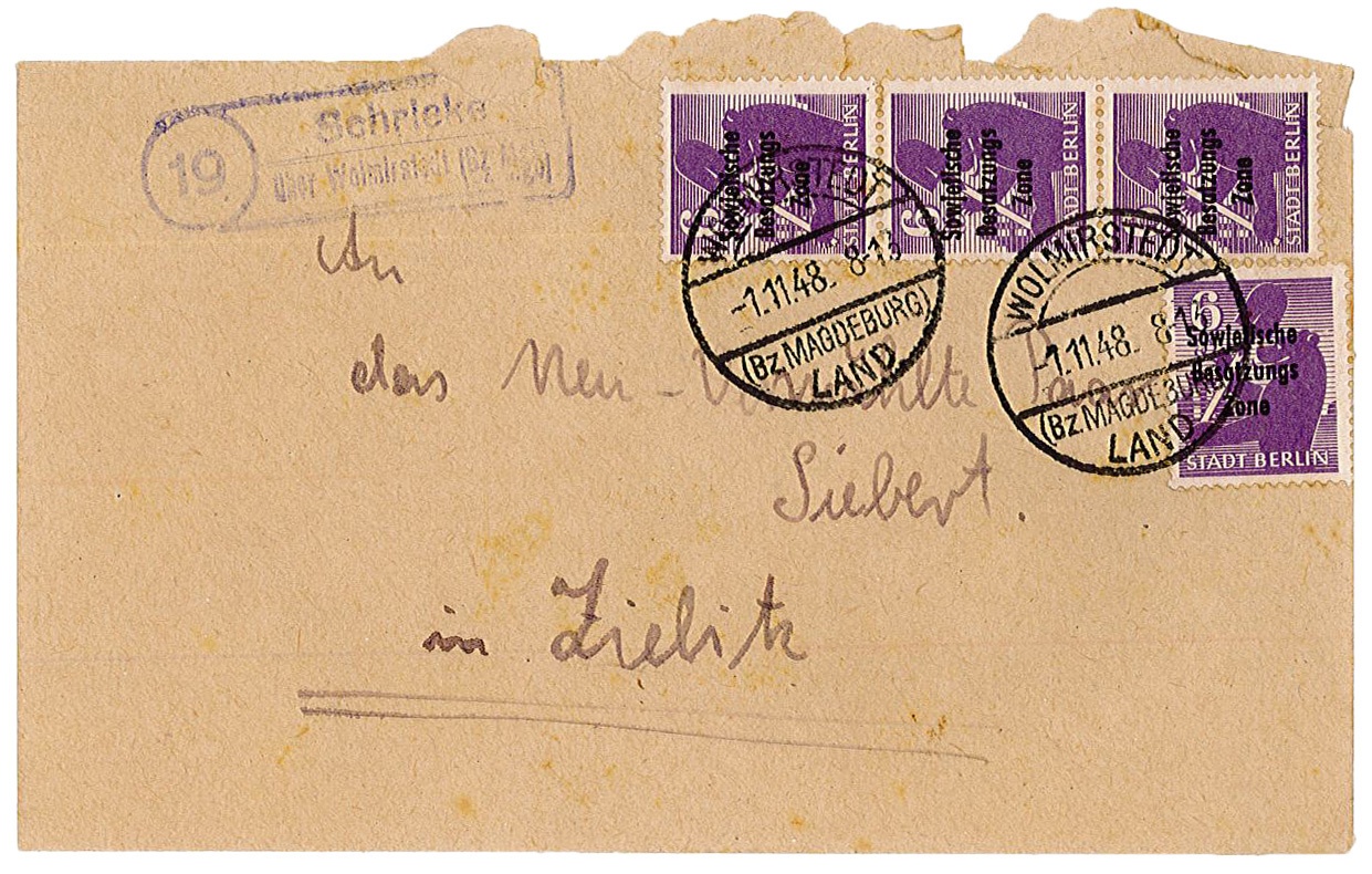 Briefumschlag für Glückwünsche an die Eheleute Siebert, 1. November 1948 (Museum Wolmirstedt RR-F)
