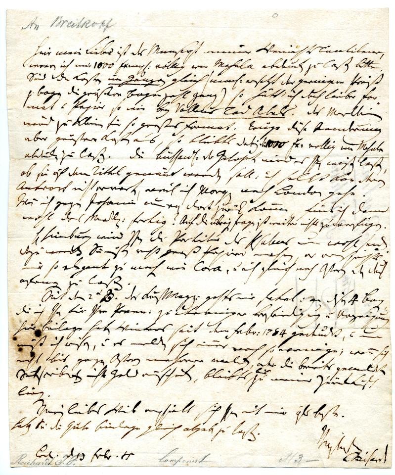 Brief von Johann Friedrich Reichardt an Johann Gottlob Immanuel Breitkopf(?) (Stiftung Händel-Haus Halle CC BY-NC-SA)