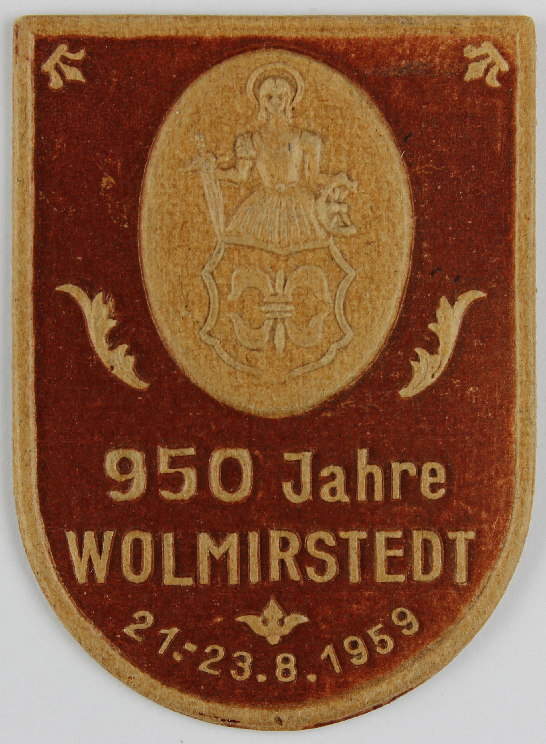Plakette, 950 Jahre Wolmirstedt, 1959 (Museum Wolmirstedt RR-F)
