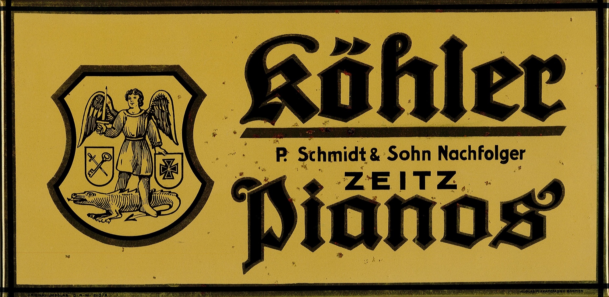 Reklameschild der Zeitzer Firma &quot;Köhler Pianos&quot; (Museum Schloss Moritzburg Zeitz CC BY-NC-SA)