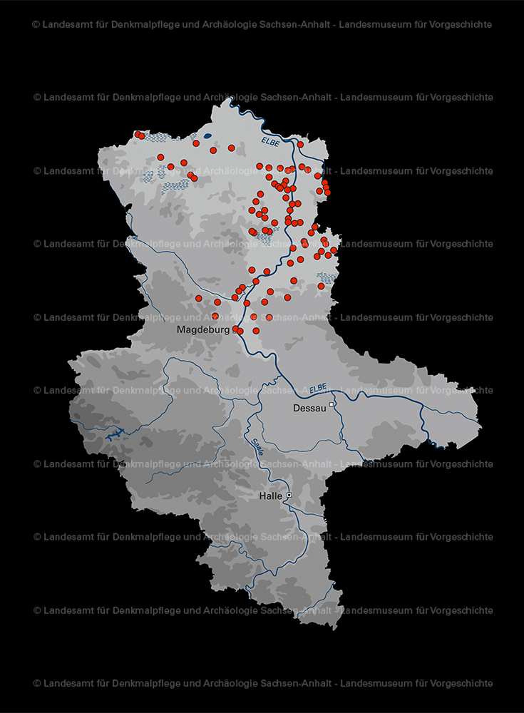 Verbreitungskarte der Elb-Havel-Gruppe in Sachsen-Anhalt (Landesamt für Denkmalpflege und Archäologie Sachsen-Anhalt - Landesmuseum für Vorgeschichte RR-F)