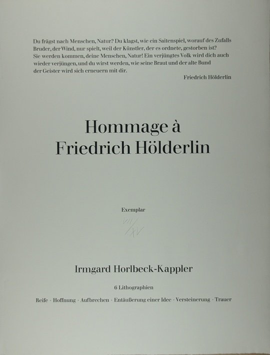 Titelblatt zu &quot;Hommage à Friedrich Hölderlin&quot; (Winckelmann-Museum Stendal CC BY-NC-SA)