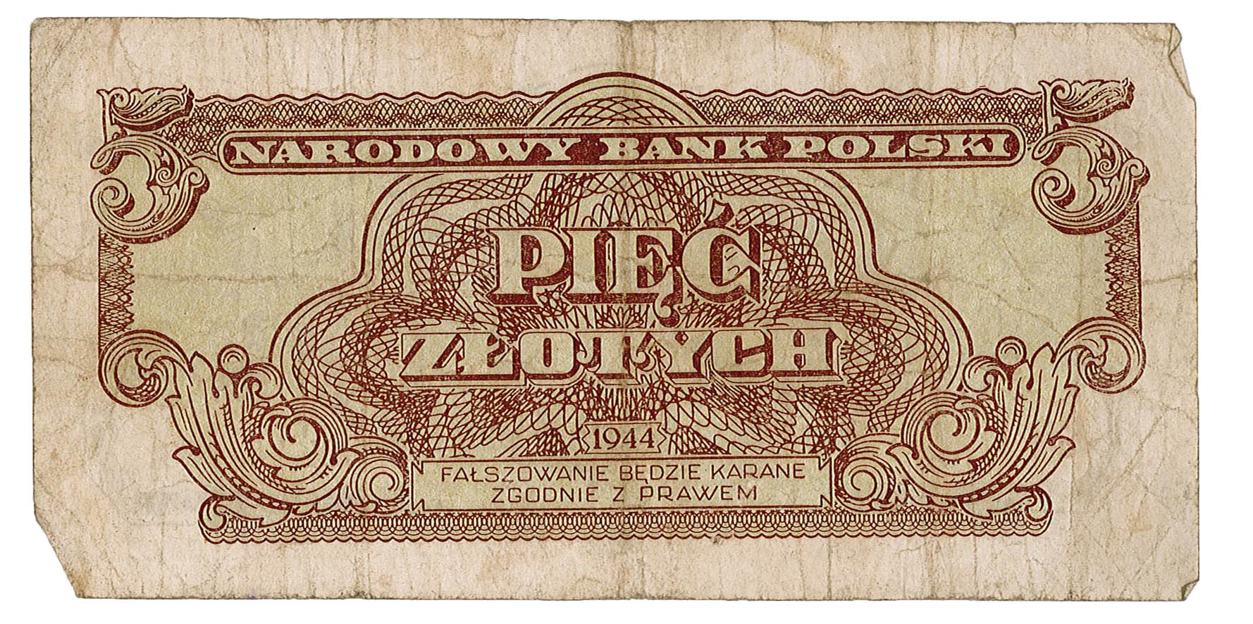 Banknote 5 Zloty (Polen), 1944 (Museum Wolmirstedt RR-F)