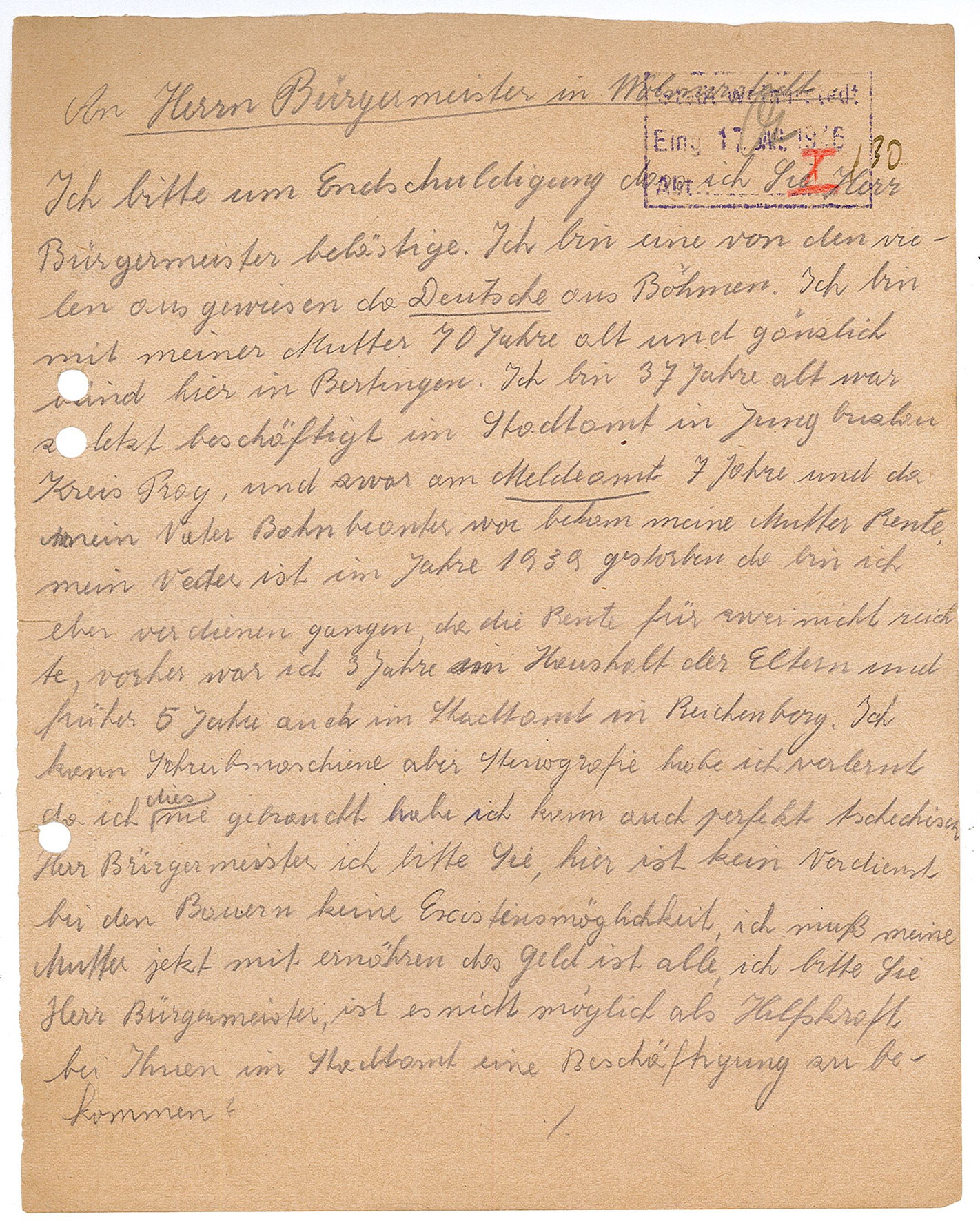 Brief von Karoline Uver an den Bürgermeister Hans Otte, Januar 1946 (Museum Wolmirstedt RR-F)