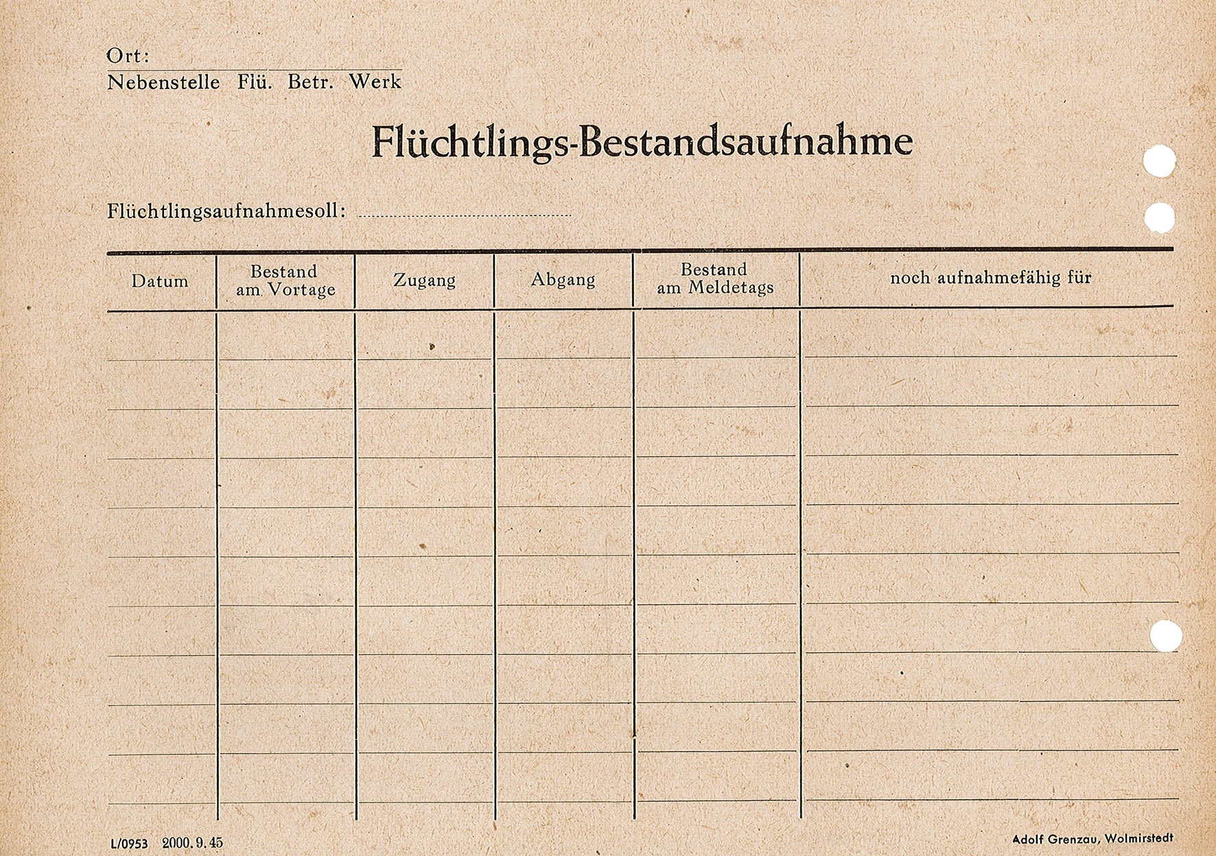 Formular für die Flüchtlings-Bestandsaufnahme // Bescheinigung Führung einer Gastwirtschaft für Lucie Vatge, 1946 (Museum Wolmirstedt RR-F)