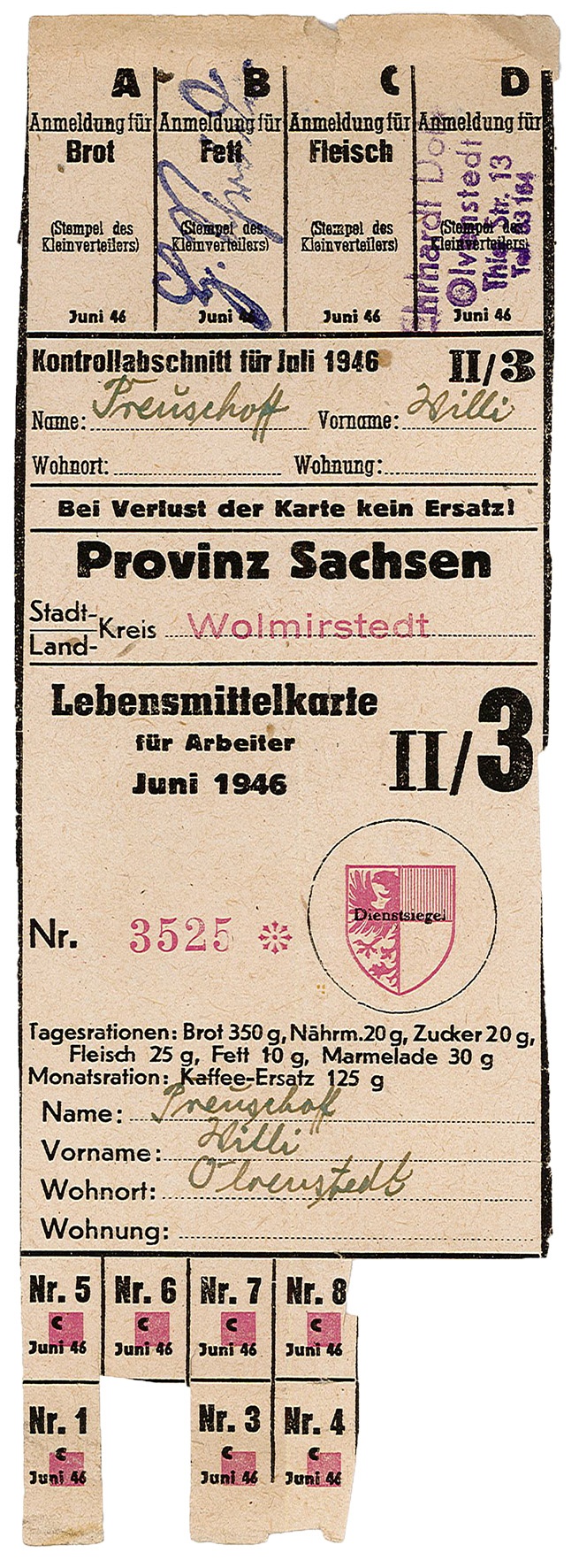 Lebensmittelkarte (Museum Wolmirstedt RR-F)