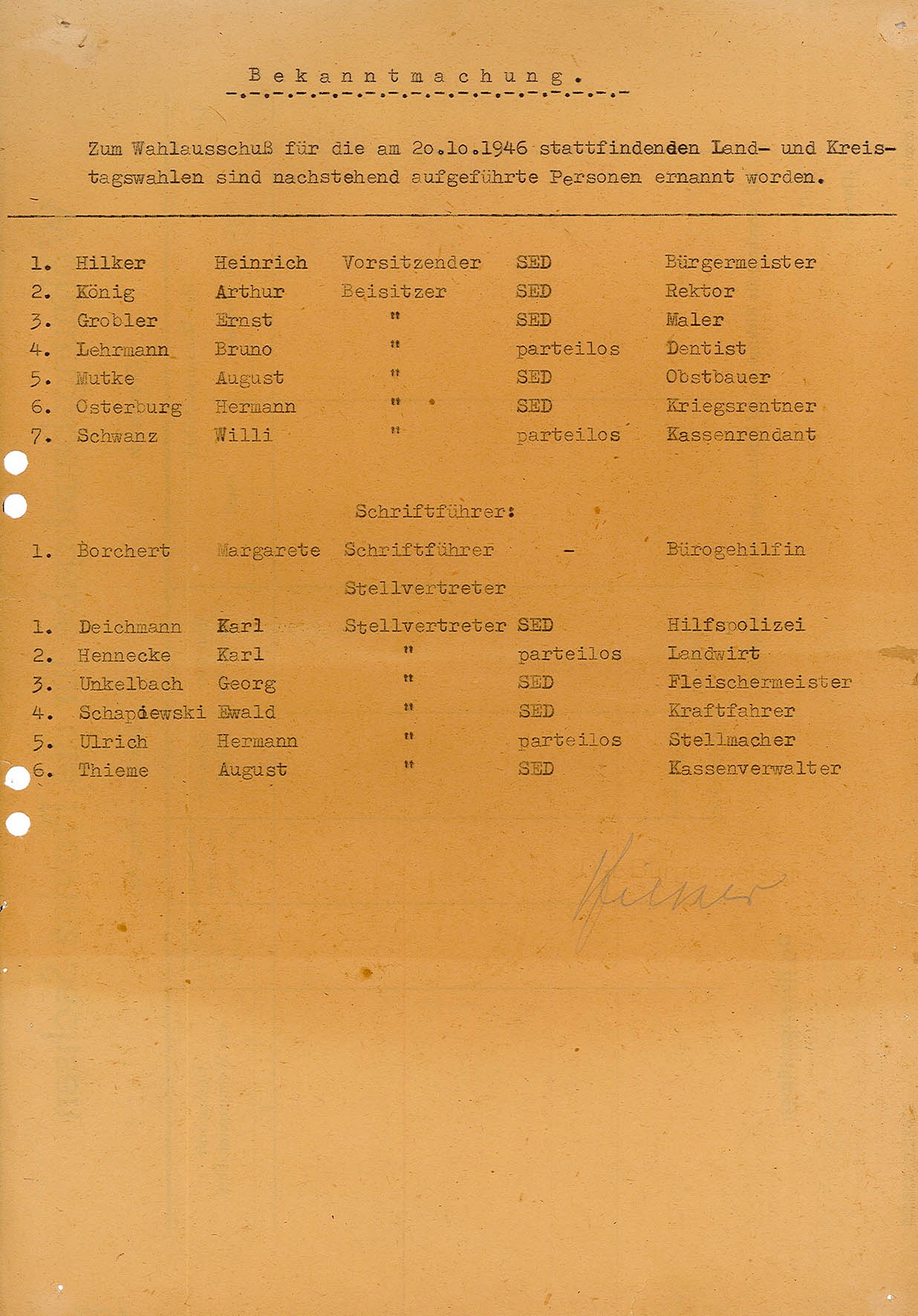 Formular: &quot;Wohungsbauabgabe für die Provinz Sachsen / Bekanntmachung des Wahlausschusses für die Land- und Kreistagswahlen am 20.10.1946 (Museum Wolmirstedt RR-F)