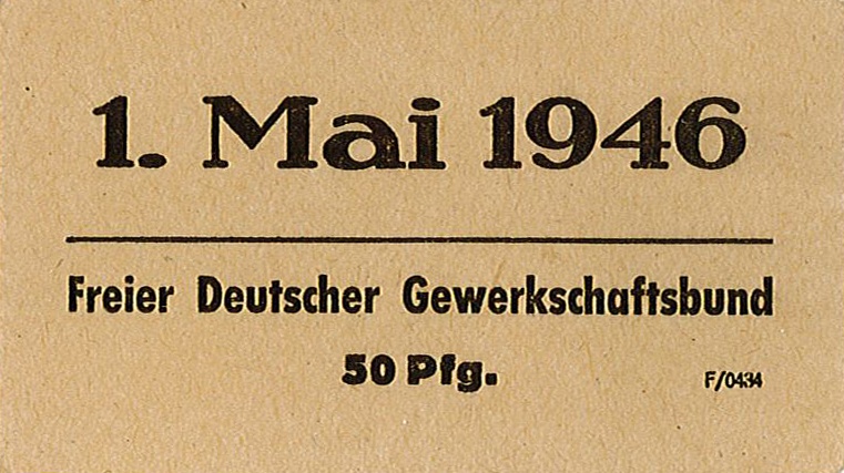 Quittungsmarke zum &quot;1. Mai 1996&quot; des FDGB (Museum Wolmirstedt RR-F)