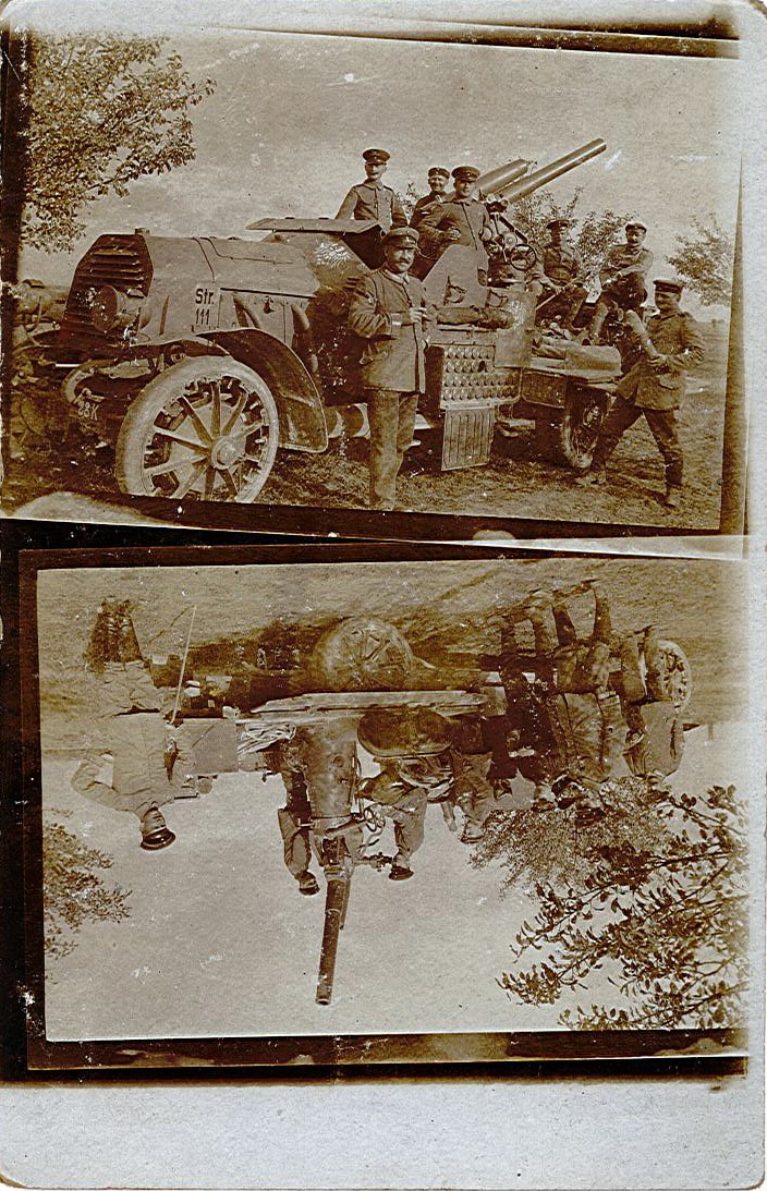 Fotofeldpostkarte mit Automobilgeschütz, 1914-1918 (Museum Wolmirstedt RR-F)