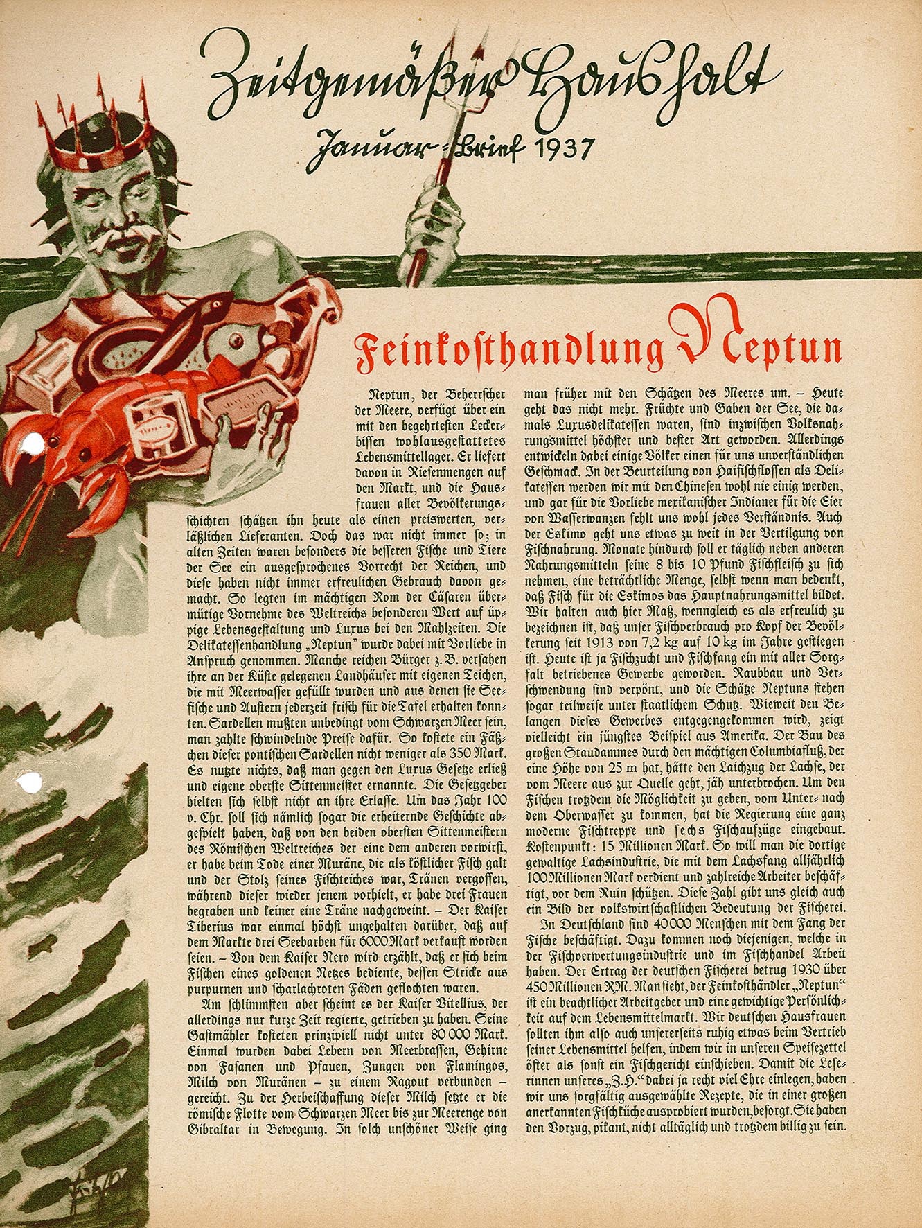 Informationsblatt: Zeitgemäßer Haushalt, Januar-Brief 1937 (Museum Wolmirstedt RR-F)