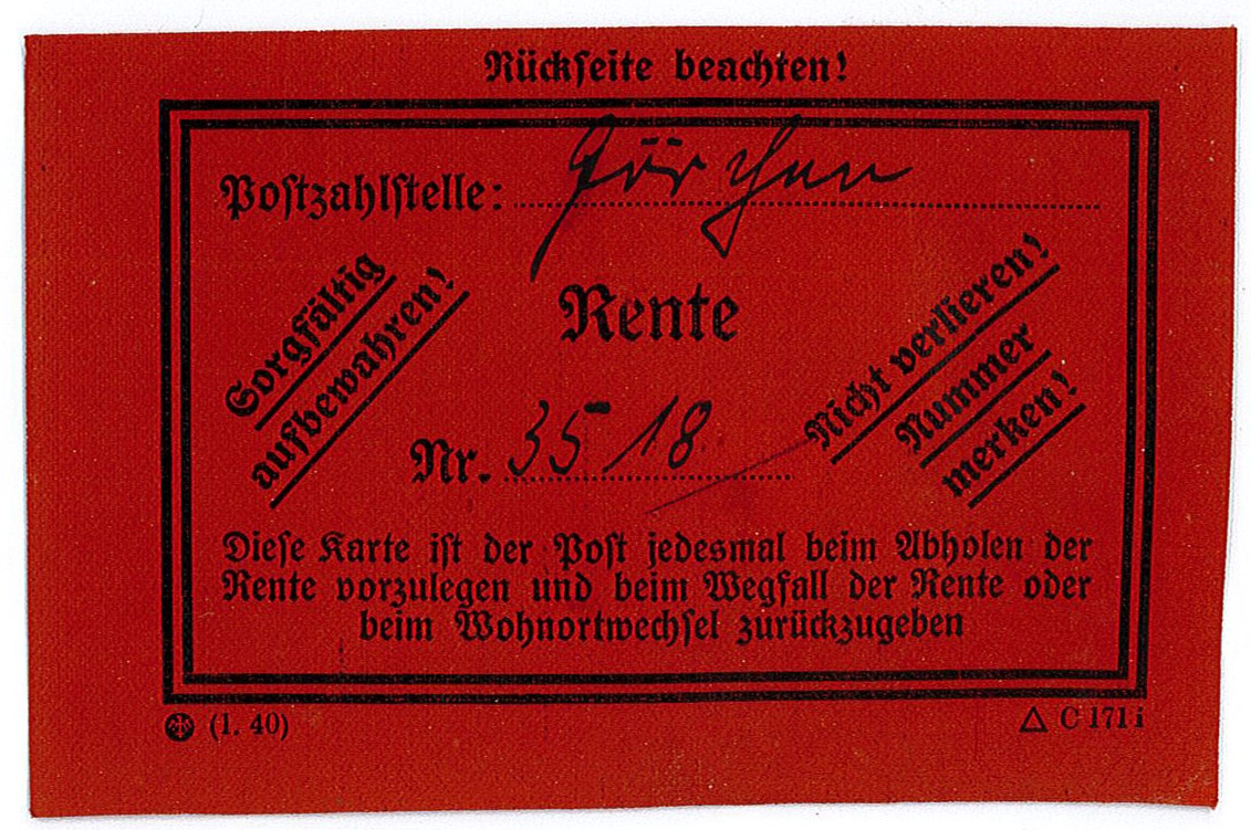 Rentenkarte, Postzahlstelle Görchen (Museum Wolmirstedt RR-F)