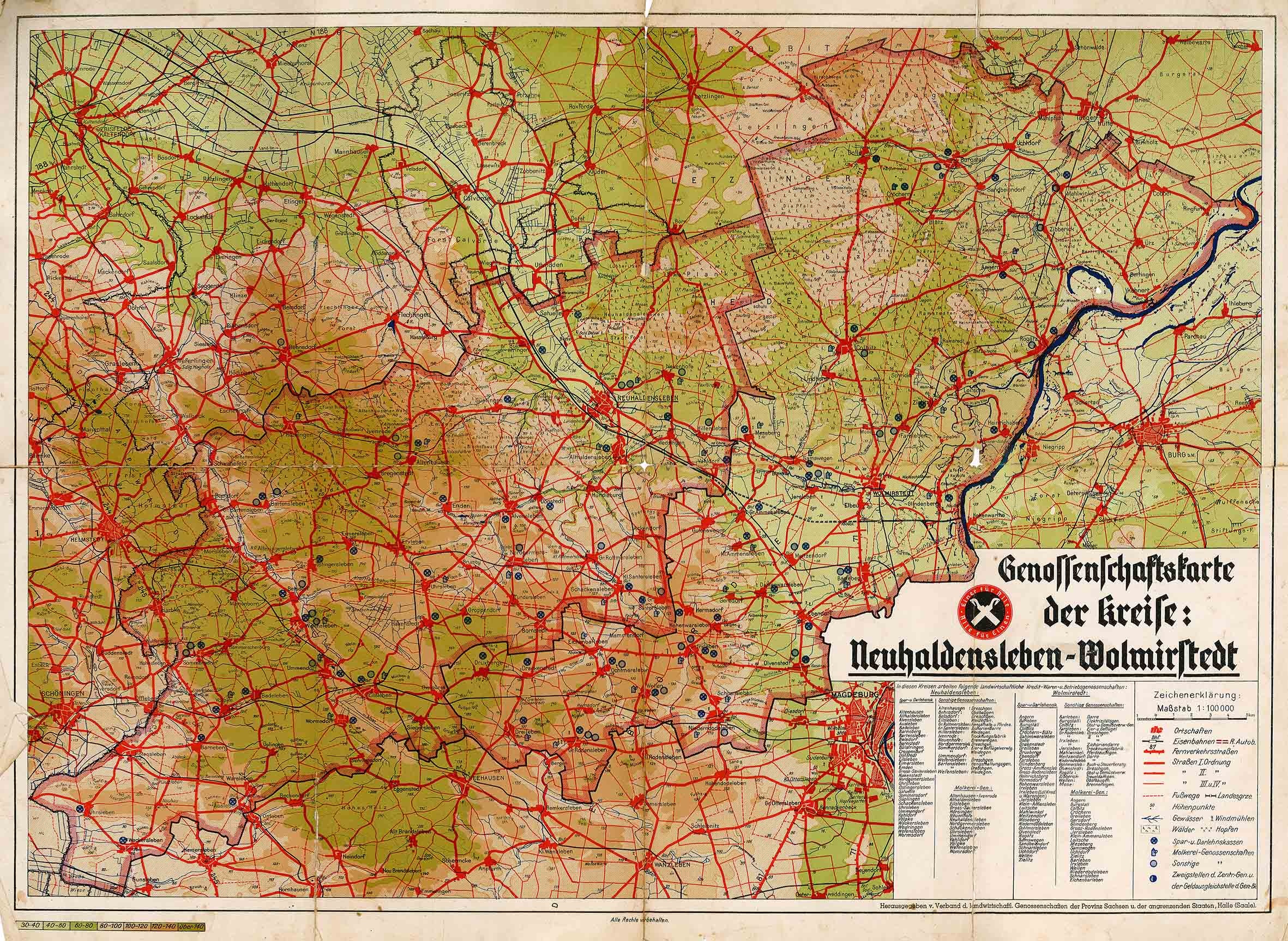 Genossenschaftskarte der Kreise Neuhaldensleben-Wolmirstedt (Museum Wolmirstedt RR-F)