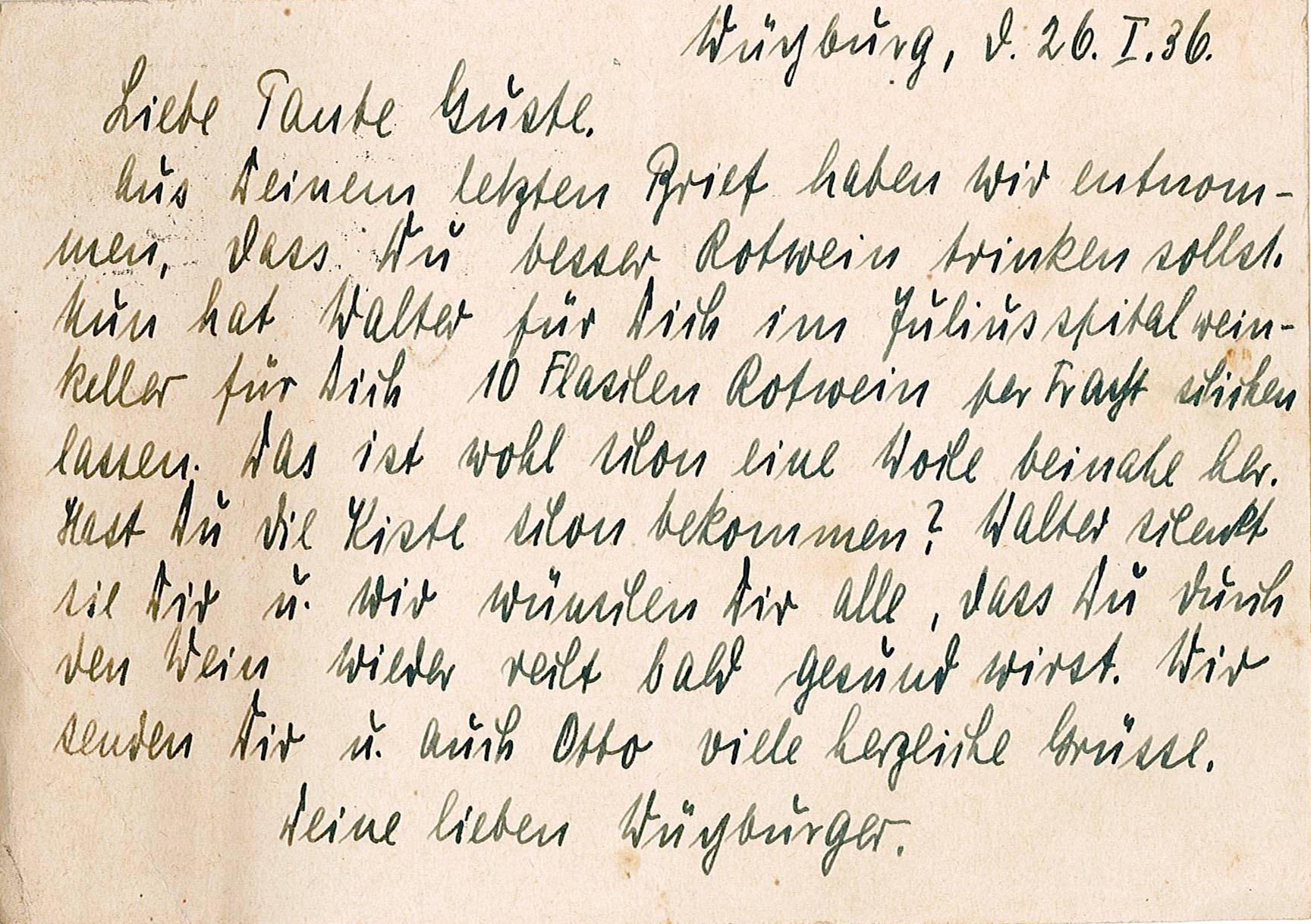 Postkarte an Auguste Drebenstedt, Irxleben, 26. Januar 1936 (Museum Wolmirstedt RR-F)