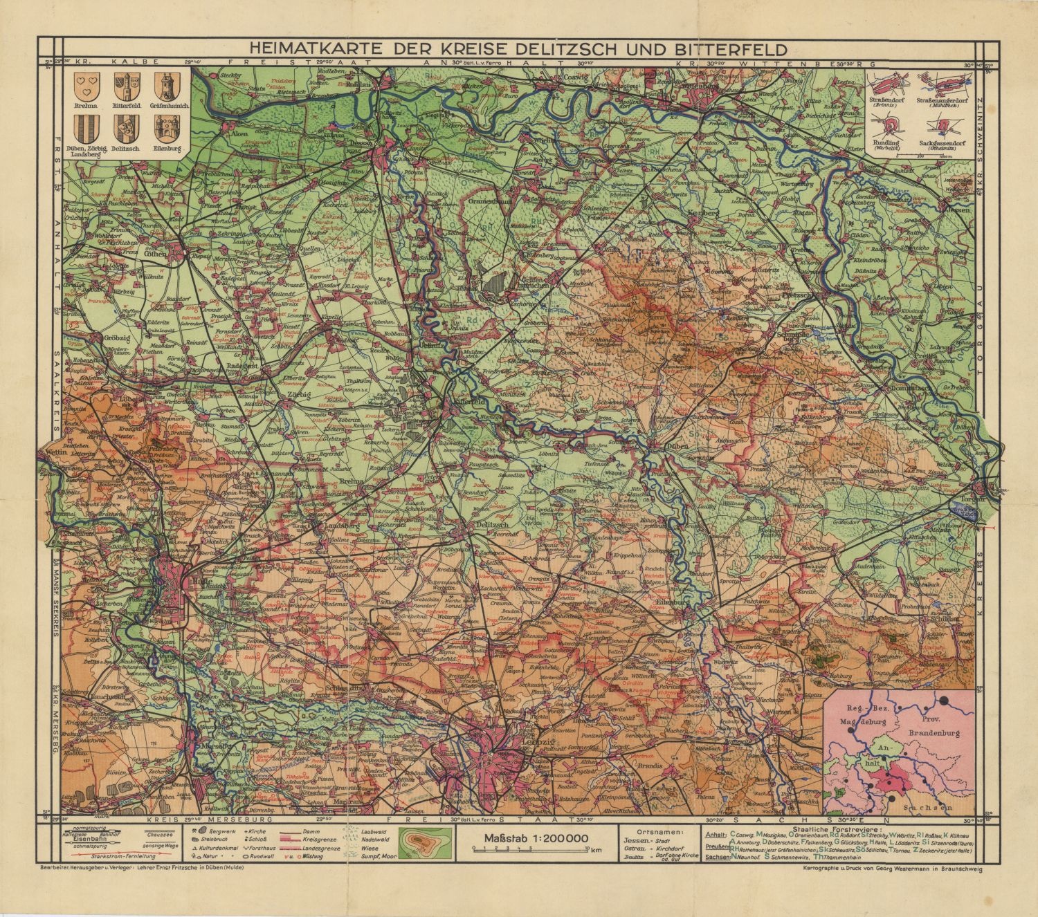 Heimatkarte der Kreise Delitzsch und Bitterfeld (Kreismuseum Bitterfeld CC BY-NC-SA)