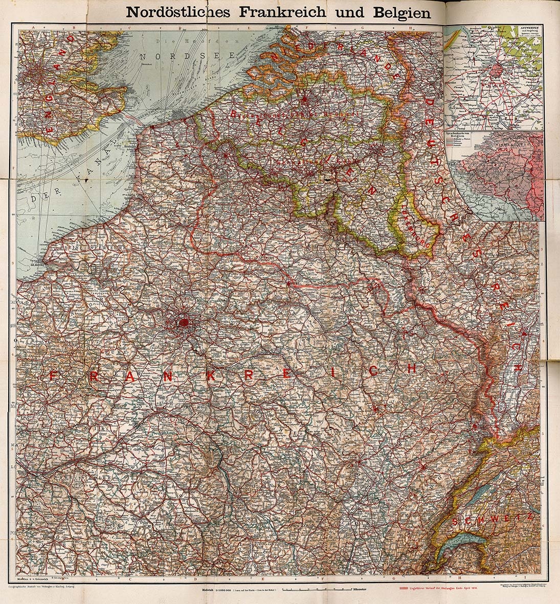 Landkarte Nordöstliches Frankreich und Belgien (Museum Wolmirstedt RR-F)