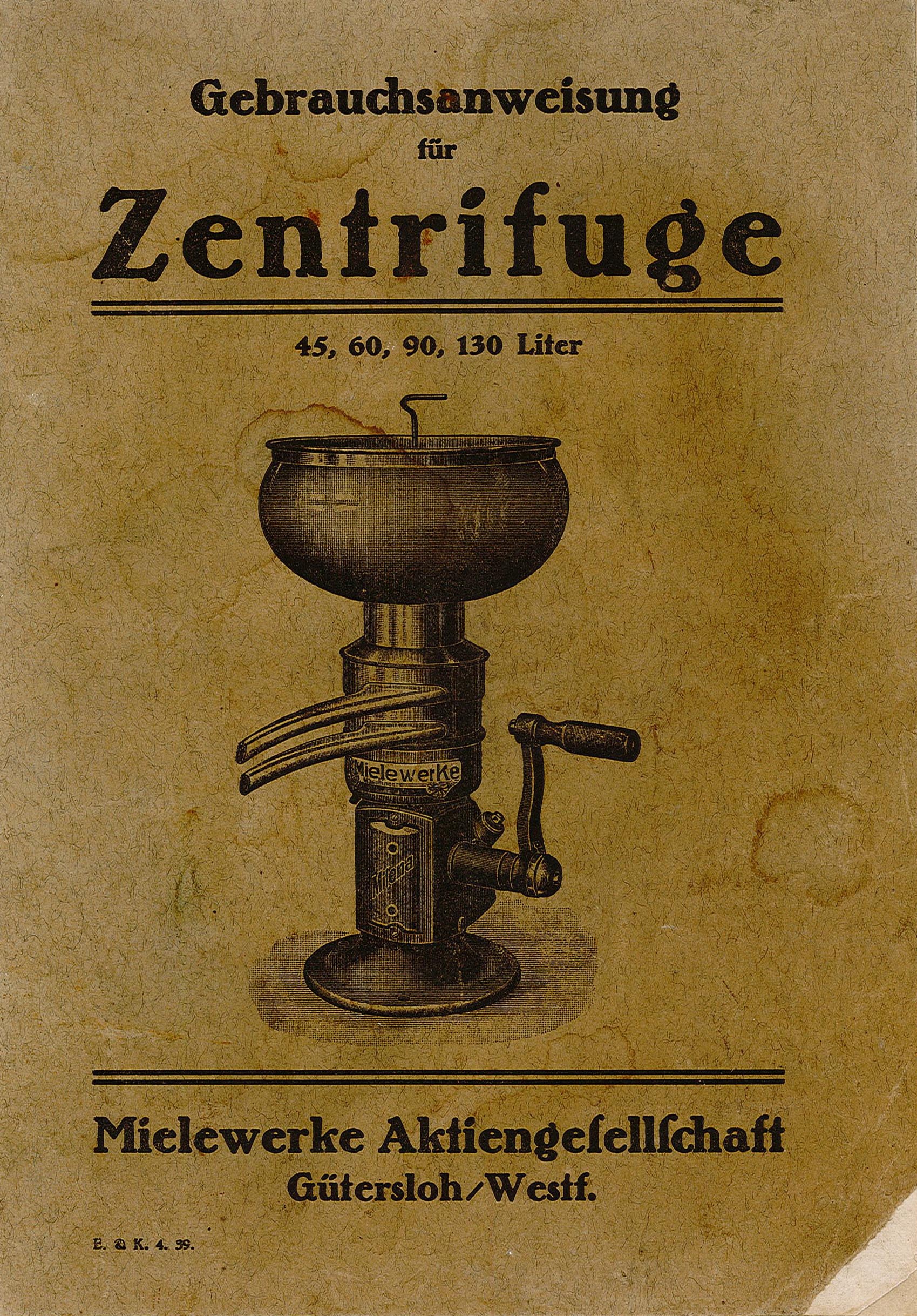 Gebrauchsanweisung für Zentrifuge der Mielewerke (Museum Wolmirstedt RR-F)