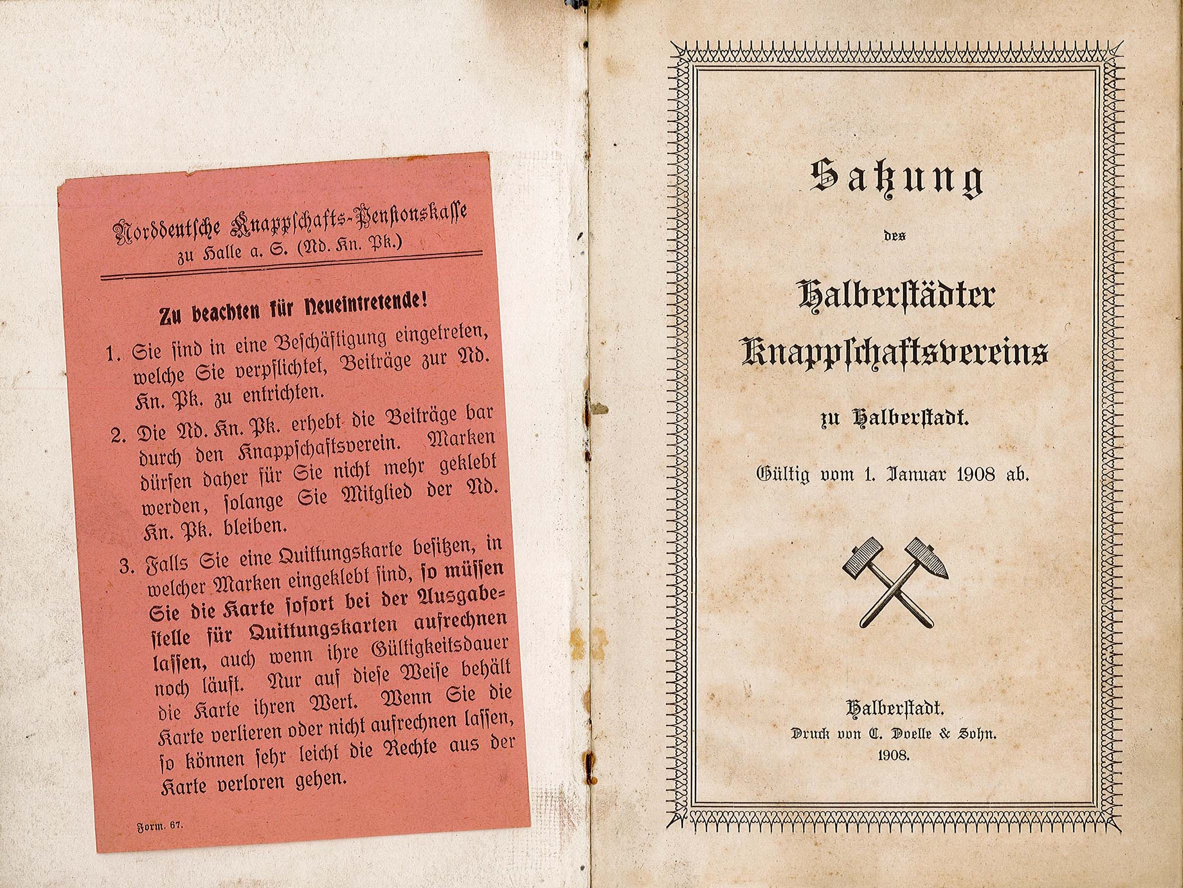 Satzung des Halberstädter Knappschaftsvereins zu Halberstadt, 1908 (Museum Wolmirstedt RR-F)