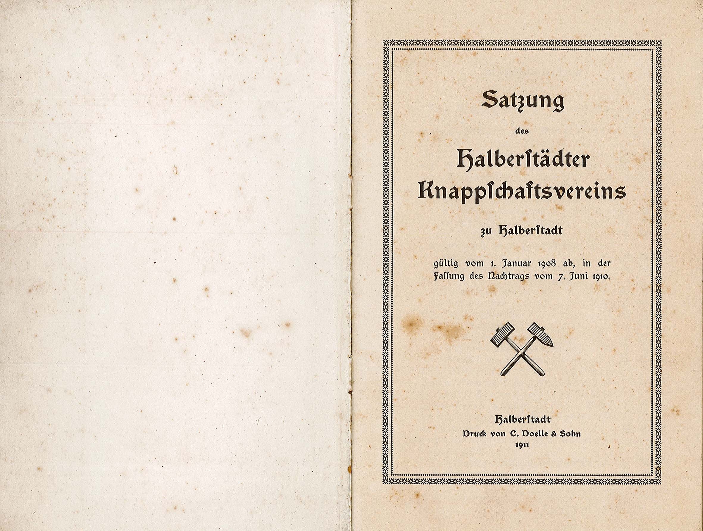 Satzung des Halberstädter Knappschaftsvereins zu Halberstadt, 1910 (Museum Wolmirstedt RR-F)