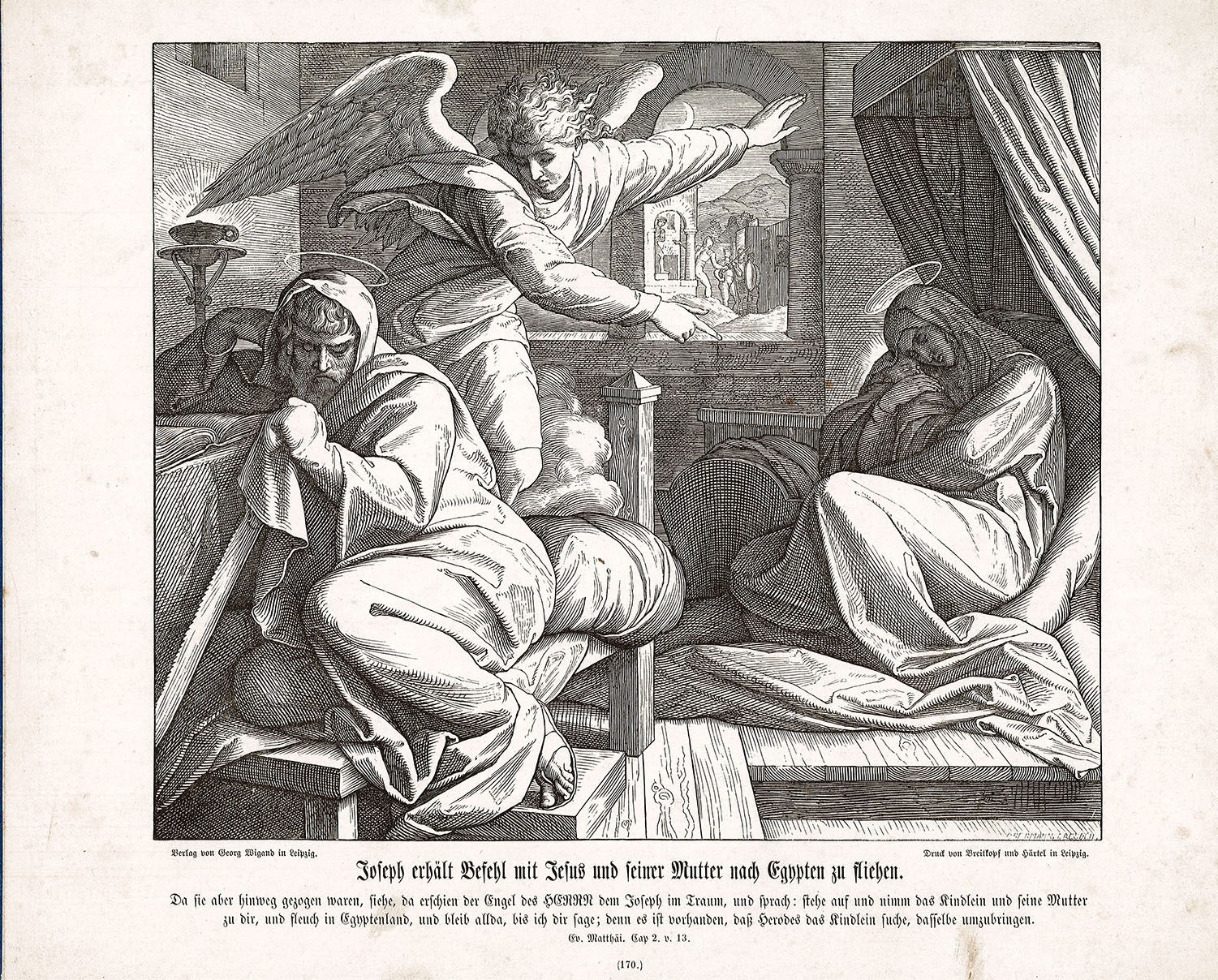 Joseph erhält Befehl mit Jesus und seiner Mutter nach Egypten zu fliehen. (Museum Wolmirstedt RR-F)