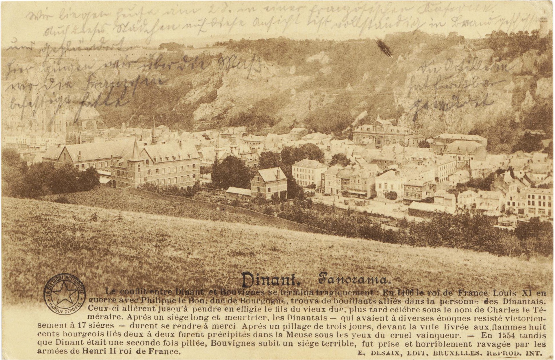 Panoramaansicht von Dinant von Arhtur Wunderlich an Ida Wunderlich, 12. August 1914 (Museum Wolmirstedt RR-F)