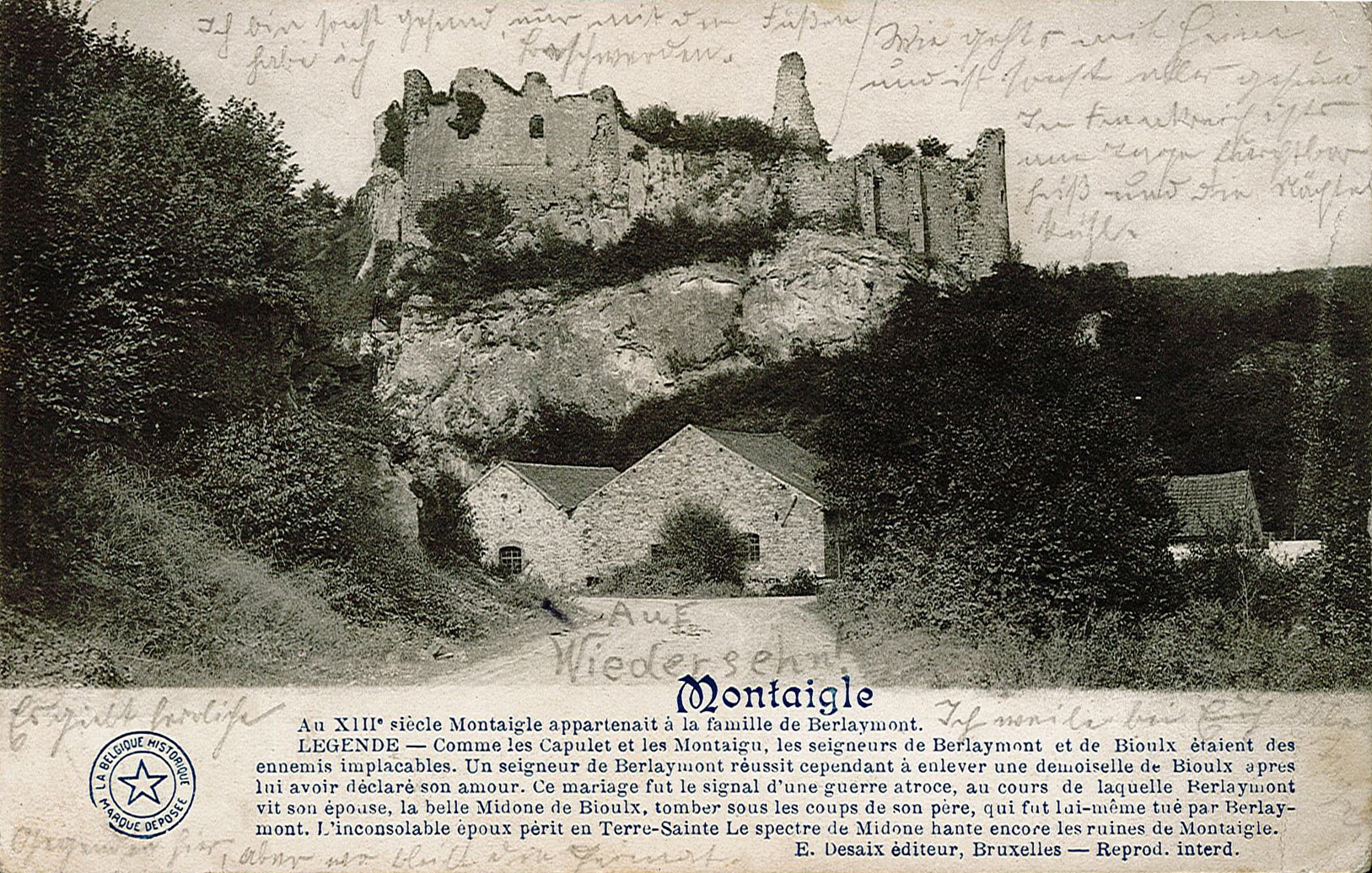 Ansicht von Montaigle - Postkarte von Arhtur Wunderlich an Ida Wunderlich, 12. August 1914 (Museum Wolmirstedt RR-F)
