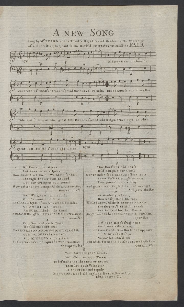 A new song : sung by Mr. Beard at the Theatre Royal Covent Garden, in the character of a recruiting serjeant in the reviv’d entertainment call’d the Fair (Stiftung Händel-Haus Halle CC BY-NC-SA)