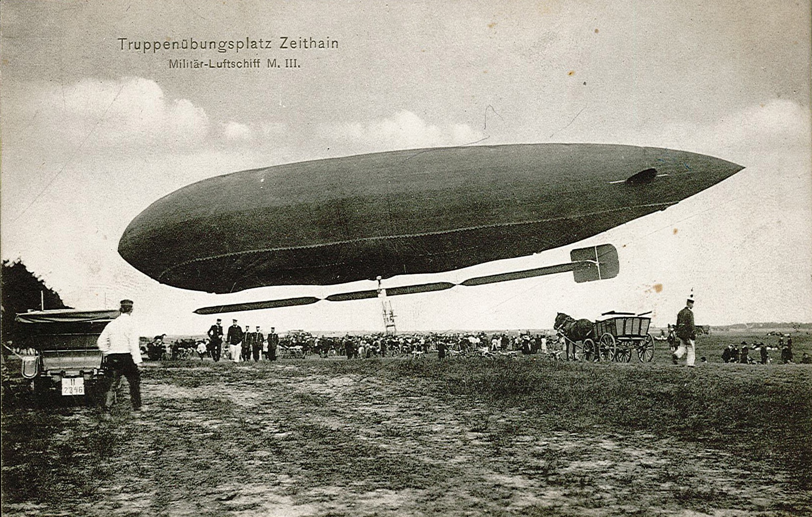 Postkarte "Truppenübungsplatz Zeithain, Militär-Luftschiff M. III." (Museum Wolmirstedt RR-F)