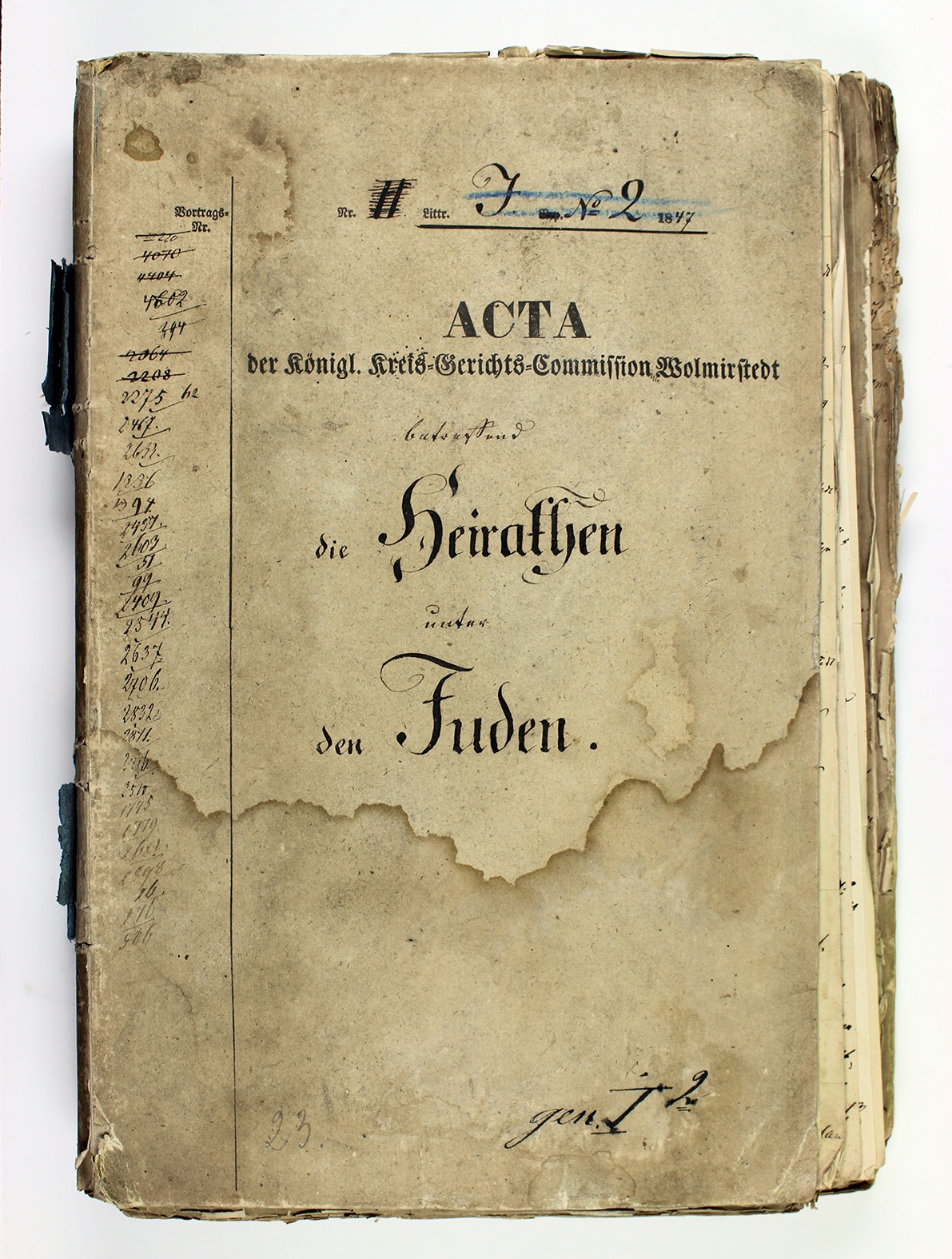 Akte "Die Heirathen unter den Juden", 19. Jh. (Museum Wolmirstedt RR-F)