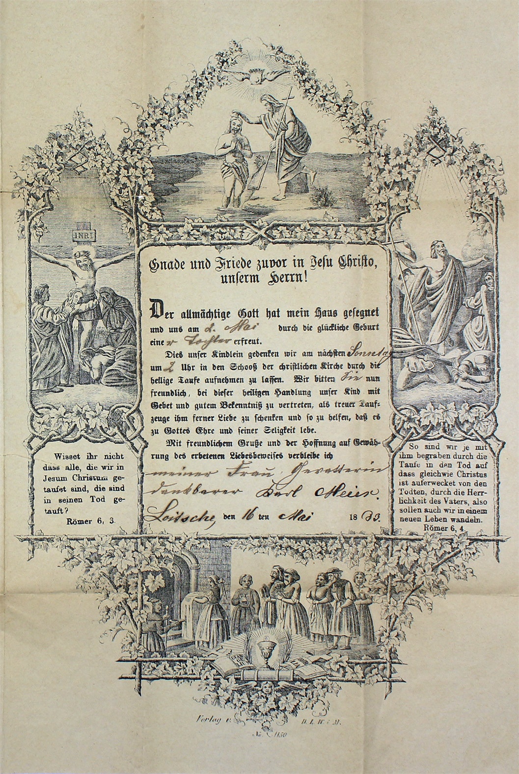 Einladung zur Taufe der Tochter von Karl Heier, 1883 (Museum Wolmirstedt RR-F)